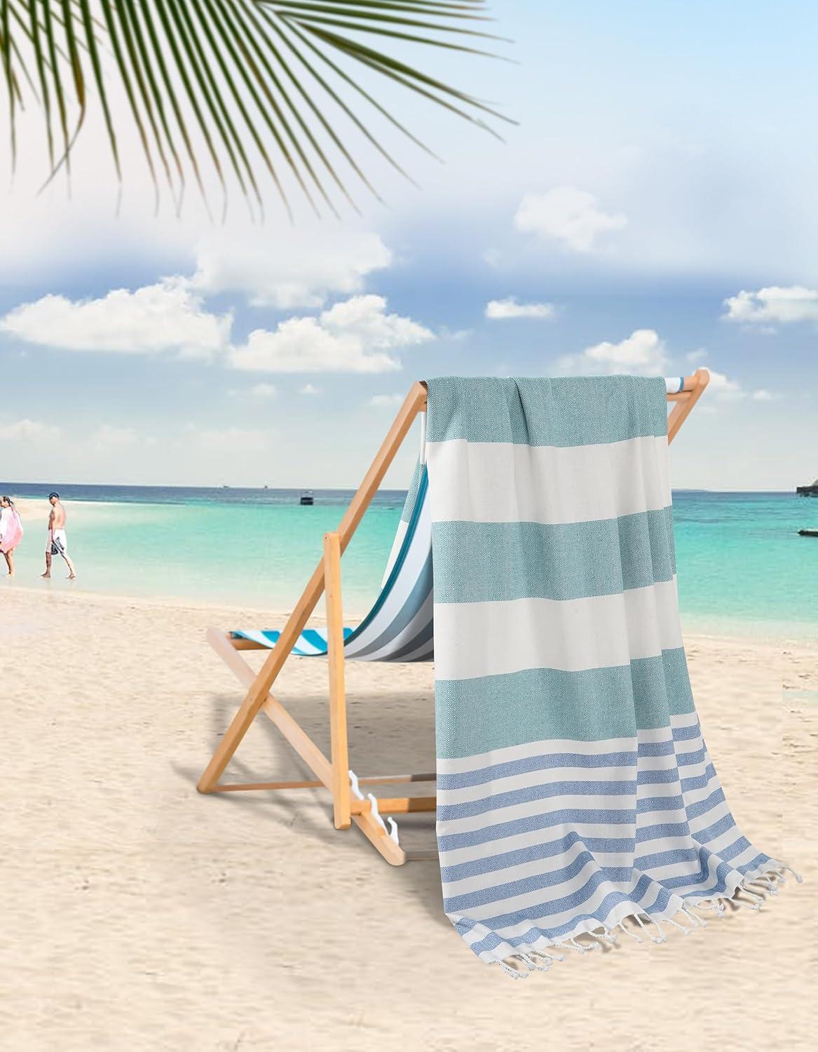 Oversized Teal and Red Striped Cotton Beach Towels, 2 Pack