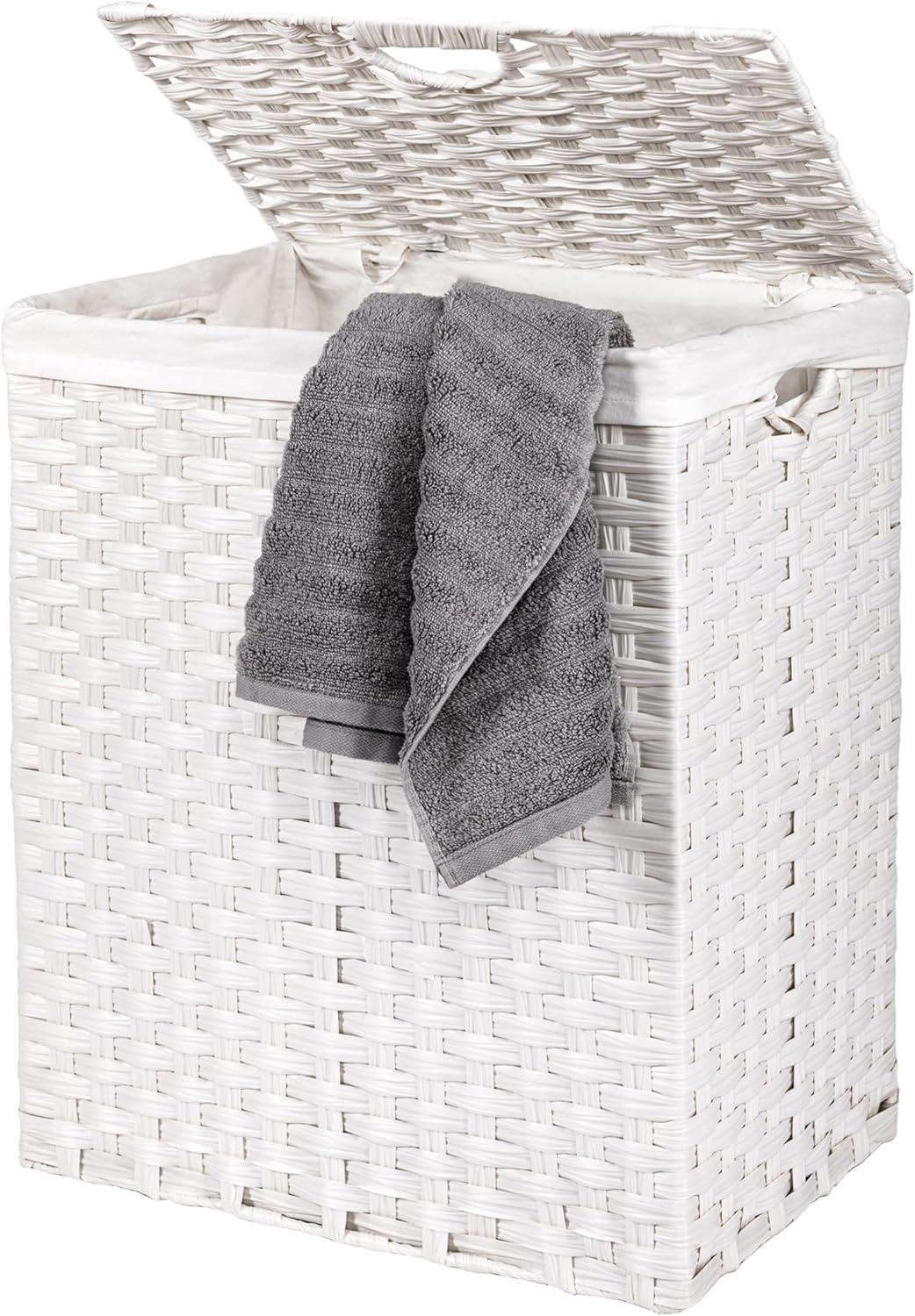 Seville Classics Handwoven Lidded Laundry Hamper, White