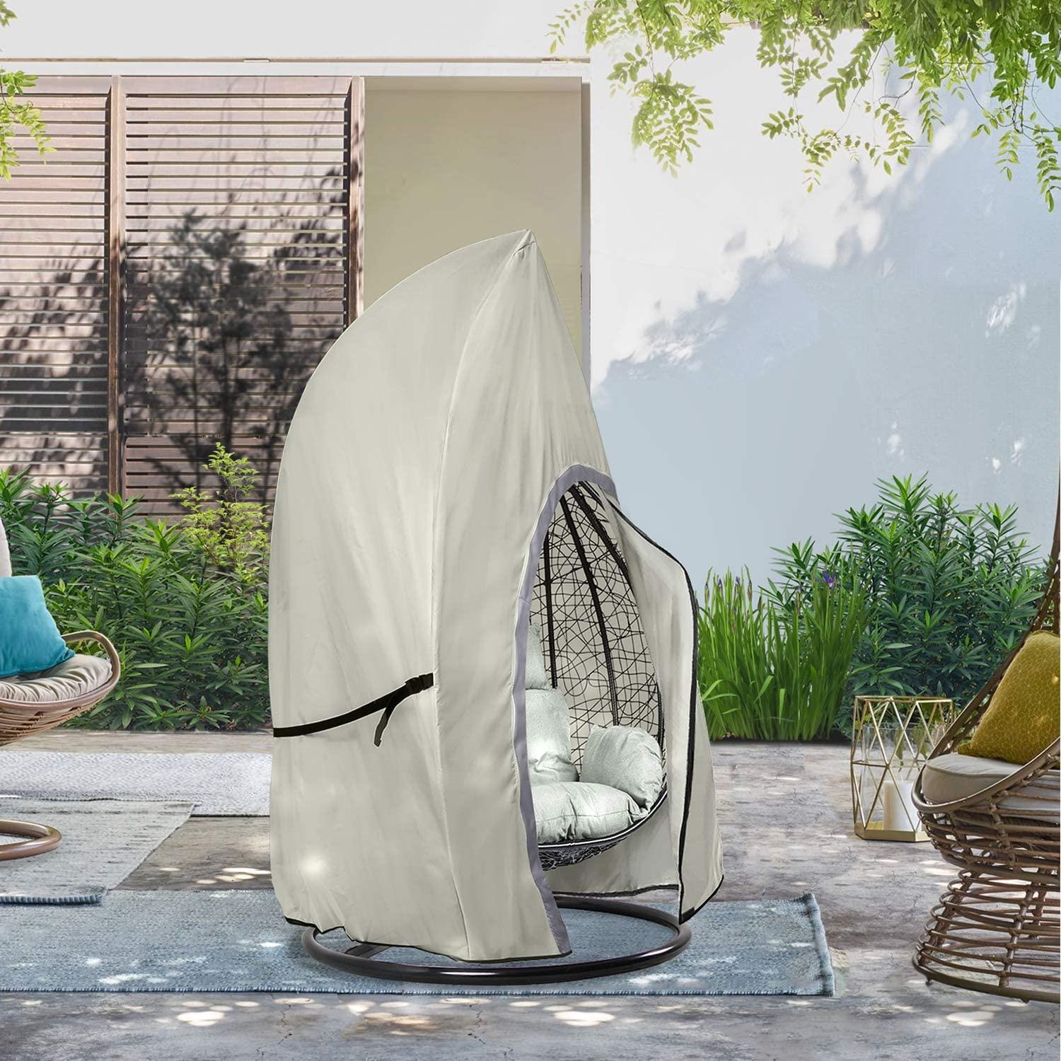 Arlmont & Co. Single Seat Patio Hanging Egg Chair Cover - Waterproof Outdoor Wicker Egg Swing Chair with Stand Cover