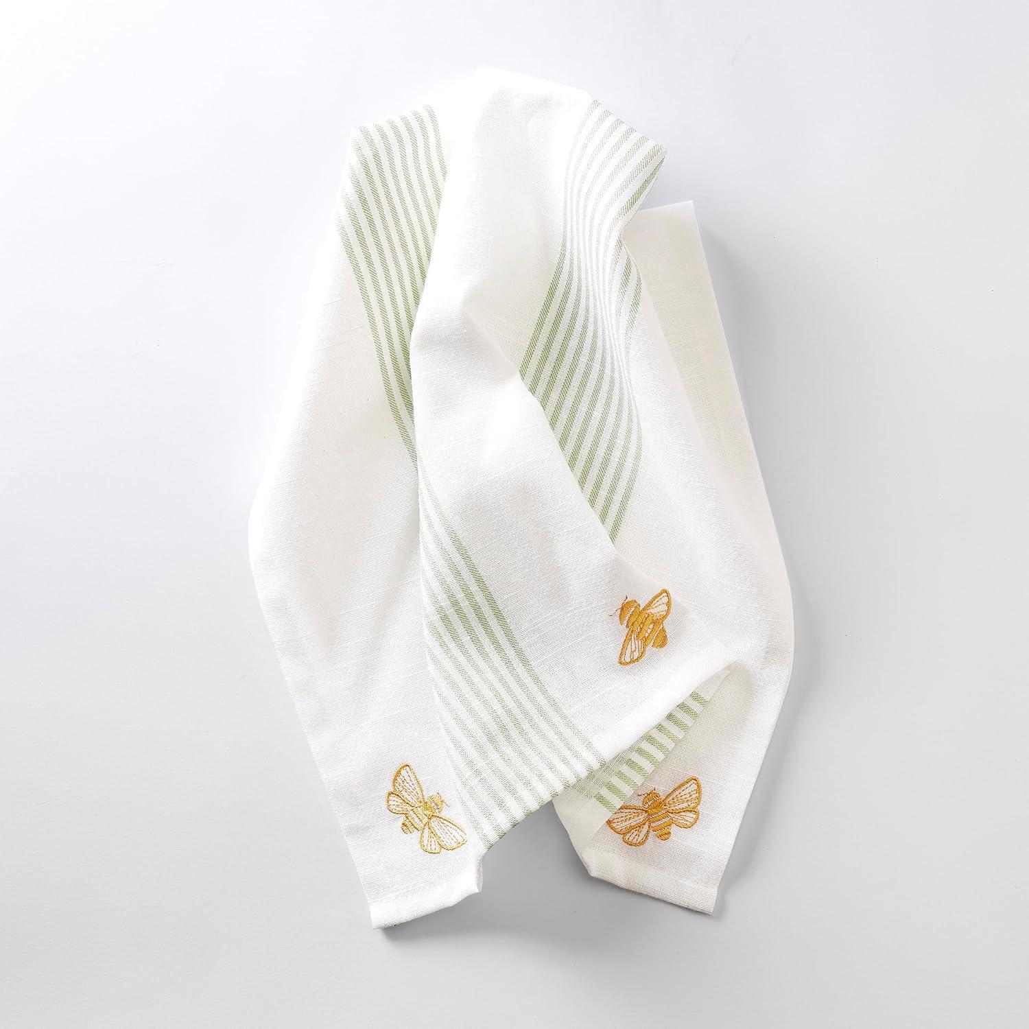 Sage Green Cotton Botanical and Bees Hand Towel Set