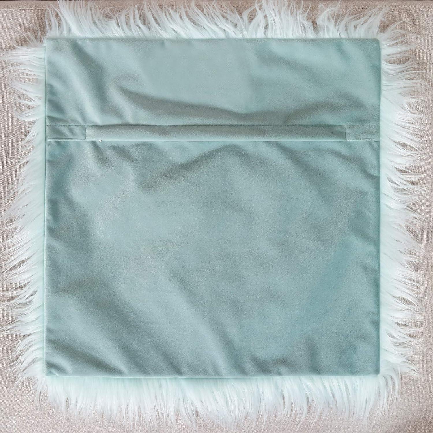 Lake Blue Mongolian Faux Fur 18" Square Pillow Covers