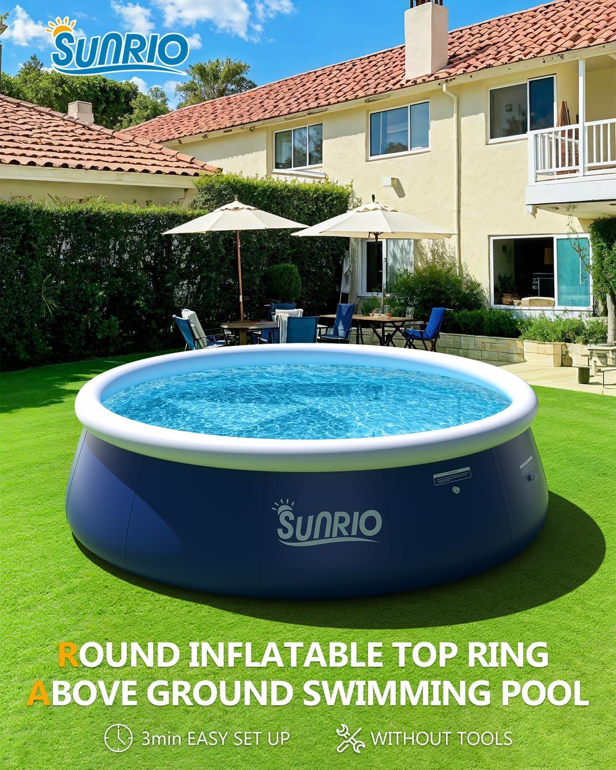 12'*30" Round Inflatable Top Ring Above Ground Swimming Pool Fast Easy to Set Up with 530GPH Filter Pump, Pool Cover and Ground Cover for Summer Outdoor Garden Backyard Childen Adults