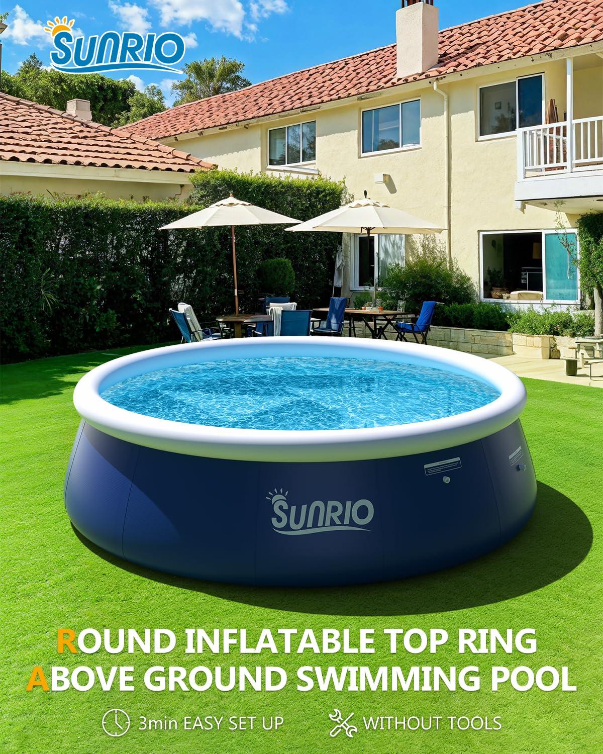 12'*30" Round Inflatable Top Ring Above Ground Swimming Pool Fast Easy to Set Up with 530GPH Filter Pump, Pool Cover and Ground Cover for Summer Outdoor Garden Backyard Childen Adults
