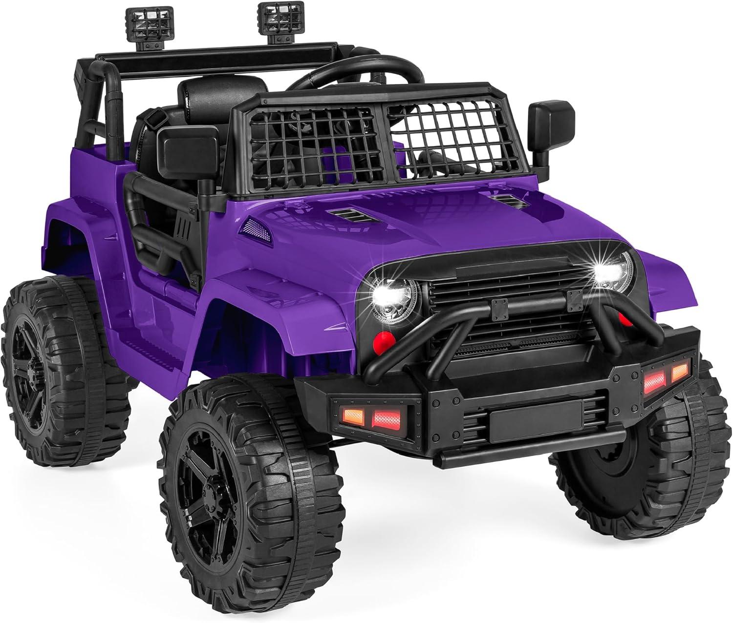 Purple 12V Kids Ride-On Truck with Remote Control and LED Lights