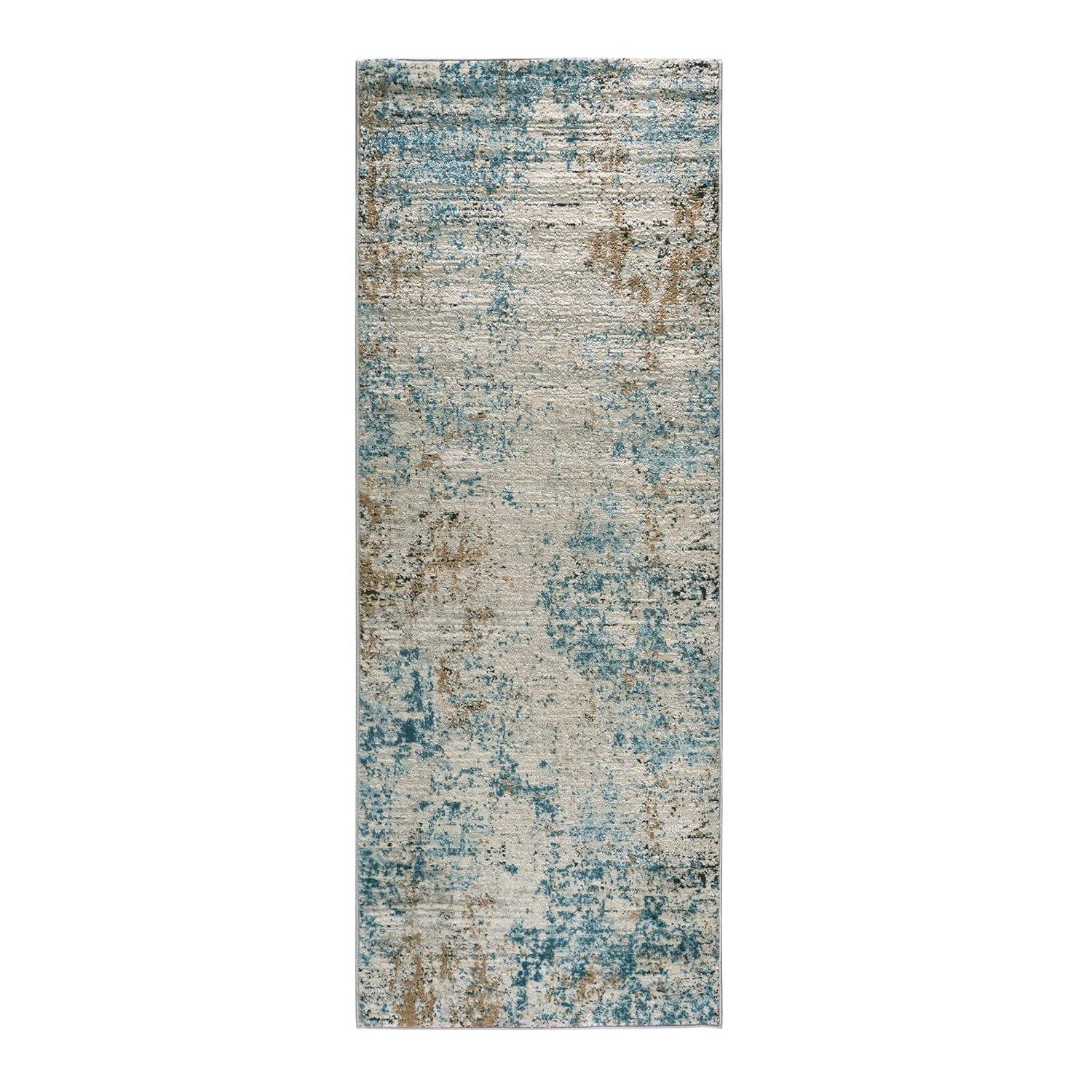 Blue Abstract 5' x 7' Stain-Resistant Synthetic Area Rug