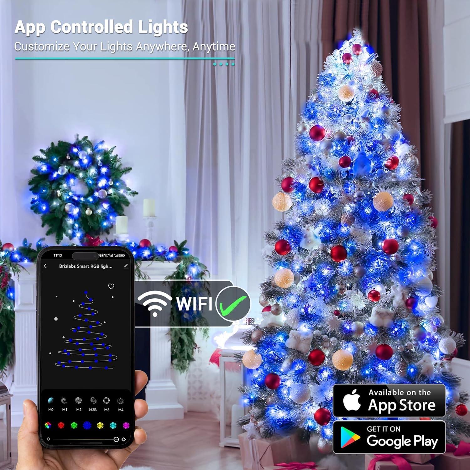 Smart Color Changing Christmas Lights, 65Ft 198 LED Wifi String Lights App Control, Dimmable Christmas Lights, RGB Xmas Tree Lights Work With Alexa & Google Home For Outdoor Indoor Party Decor