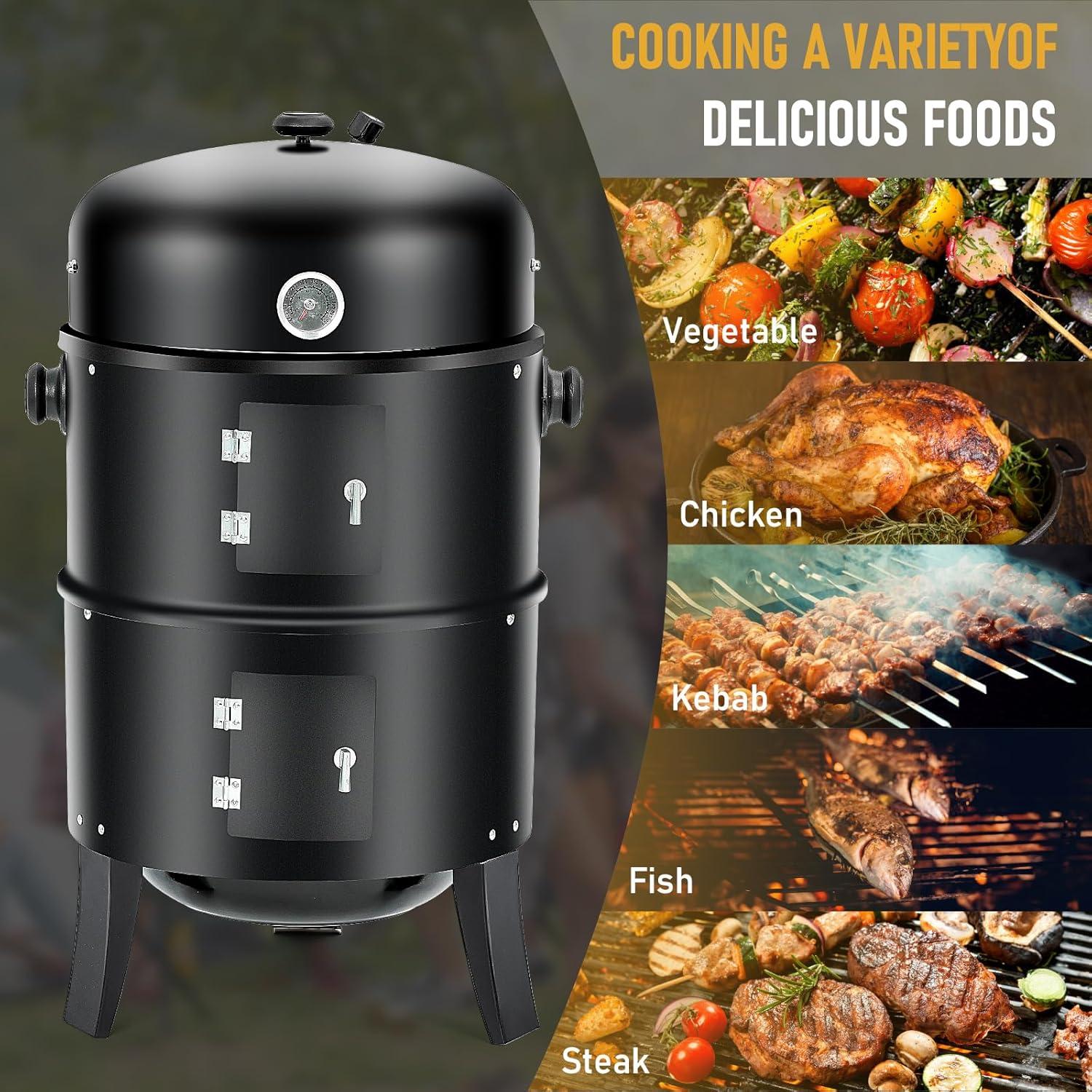 Yunwen 31.5" Charcoal Smoker Grill 3-in-1 Vertical Heavy Duty Charcoal BBQ Smoker Grill