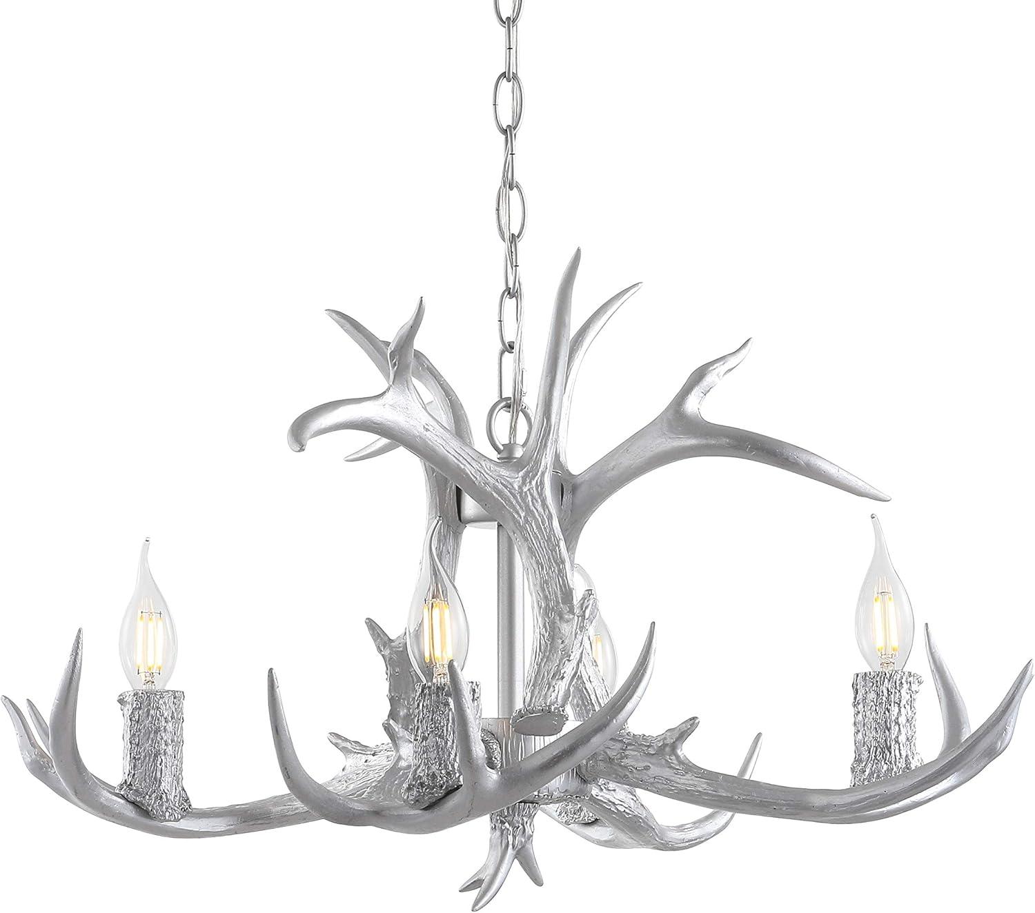 Eldora 26" Adjustable Resin Antler 4-Light LED Chandelier, Silver