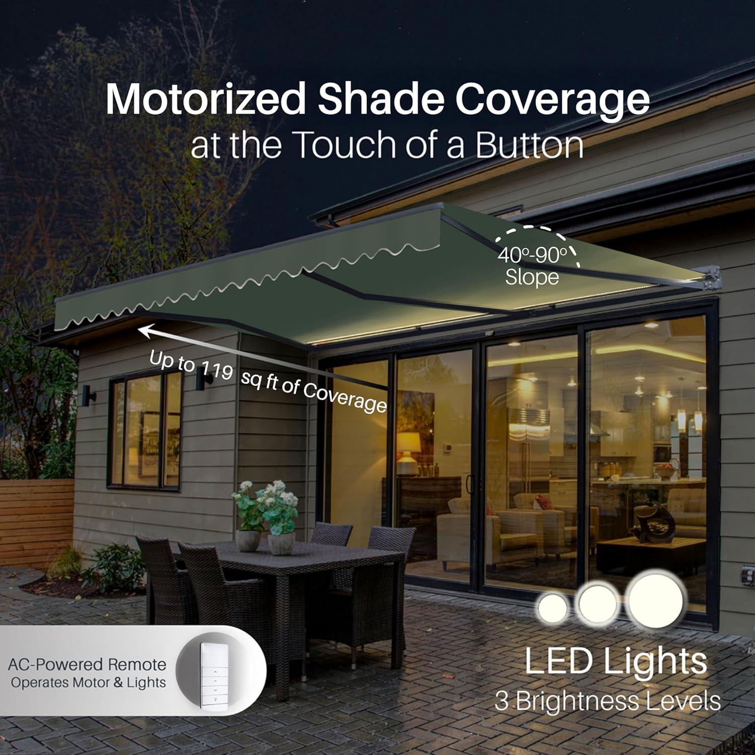 Semi-Cassette Motorized Patio Awning with LED Lights - Moroccan Collection