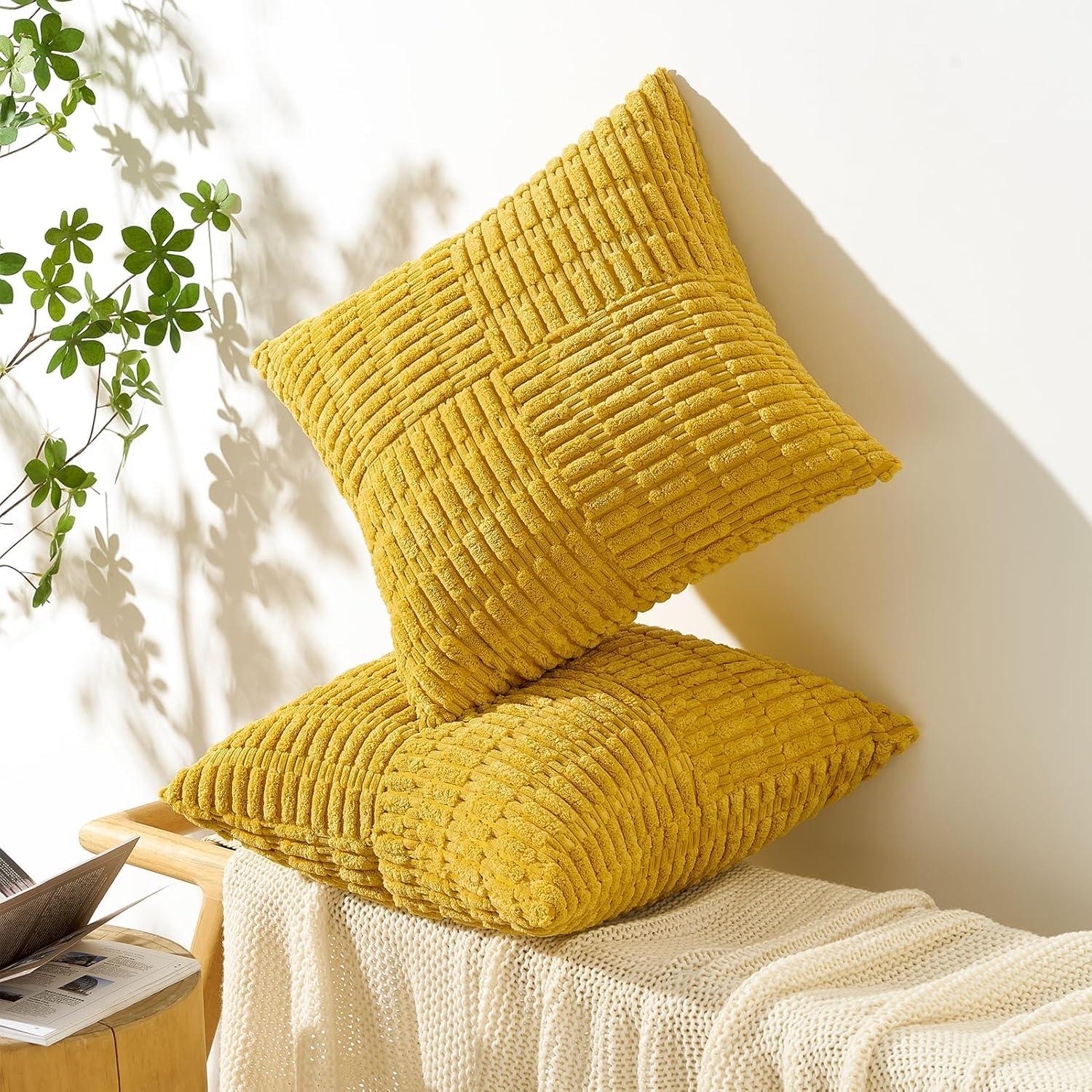 Mustard Yellow Corduroy Decorative Throw Pillow Covers 18x18 Inch