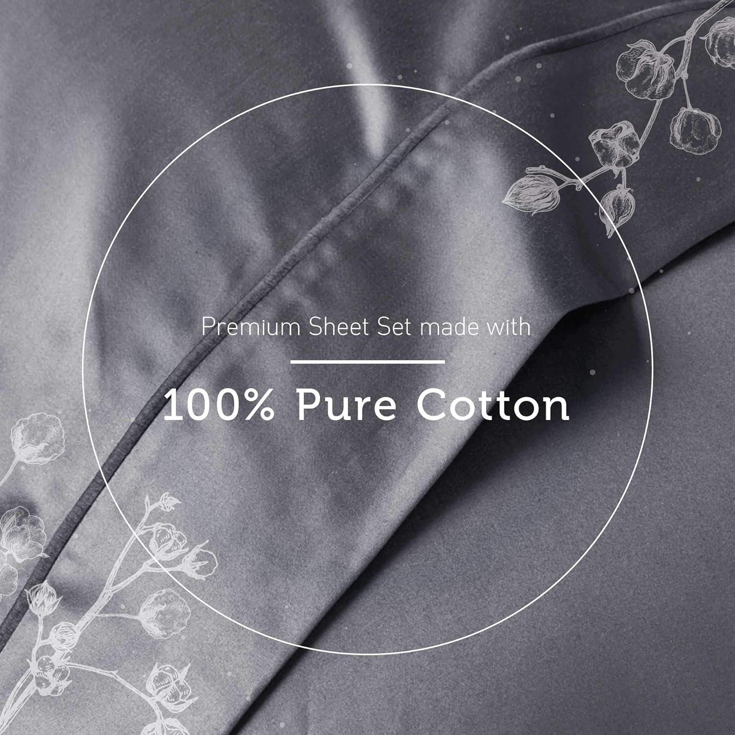 Hyde Lane California King Sheets - 1000 Thread Count Luxury Cotton, Deep Pocket Fitted Sheet Set, Soft & Breathable Sateen Weave, Durable & Elegant Bedding (Grey)