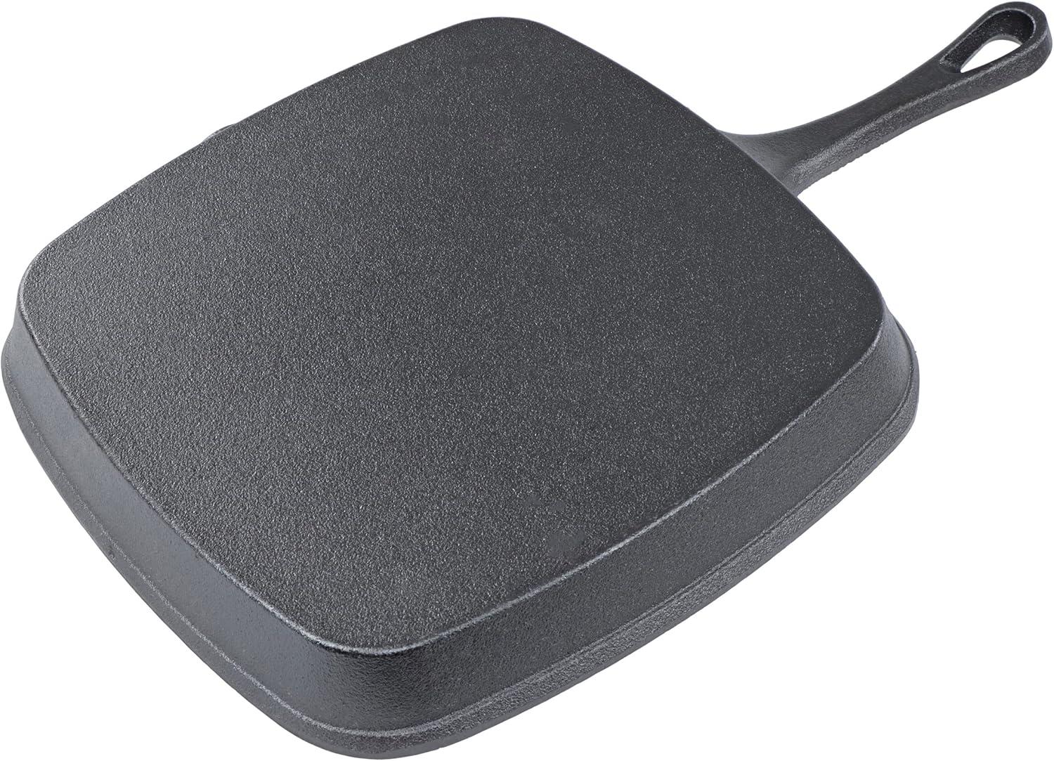 Potted Pans Square Cast Iron Skillet - 9.4in Pre-Seasoned Cast Iron Griddle