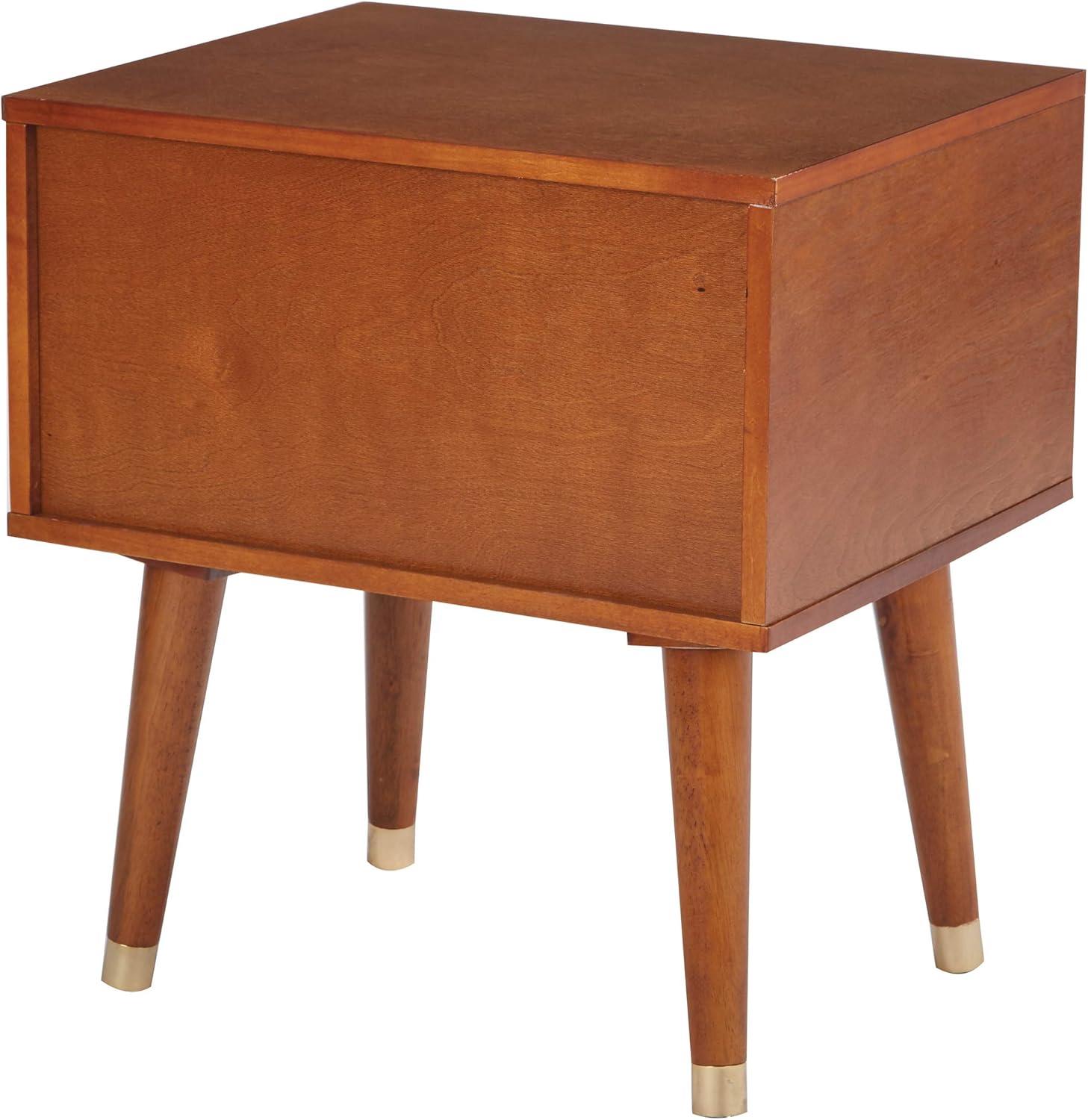 Cupertino Light Walnut Wood and Metal 2-Drawer Side Table