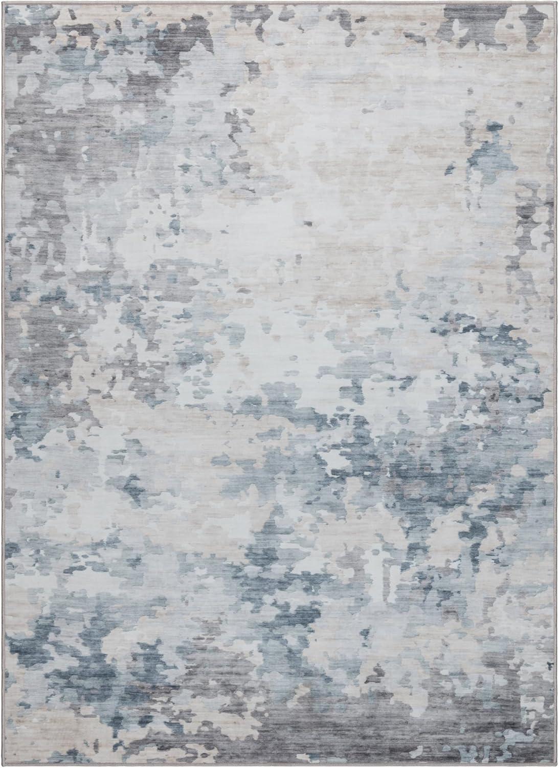 Crystal Print Kaori Blue Gray Beige Multi Modern Abstract Industrial Livingroom Dining Bedroom Flat Pile Easy Care Indoor Area Rug, 3x5