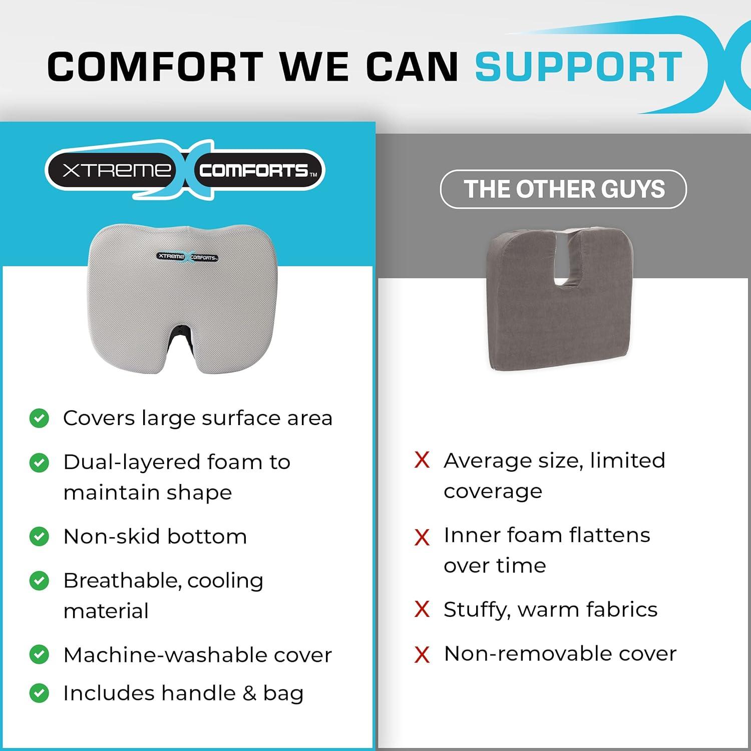 Xtreme Comforts Desk Chair Cushions for Back Support and Tailbone Relief - Memory Foam Coccyx Seat Cushion w/Handle & Bag for Home Office or Travel - Original
