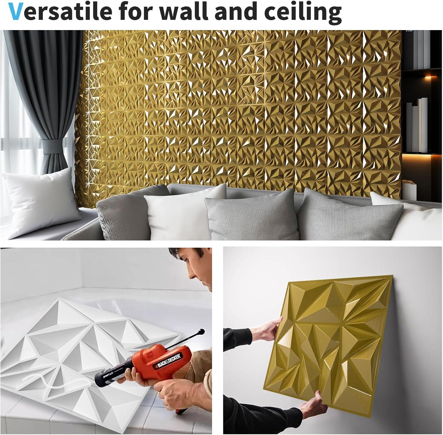 HD FLOORING, INC. Art3d 33-Pack 3D Wall Panels For Interior Wall Decor, Diamond Textured Feature Wall Paneling For Gaming Living Room TV Wall Background Accent Wall