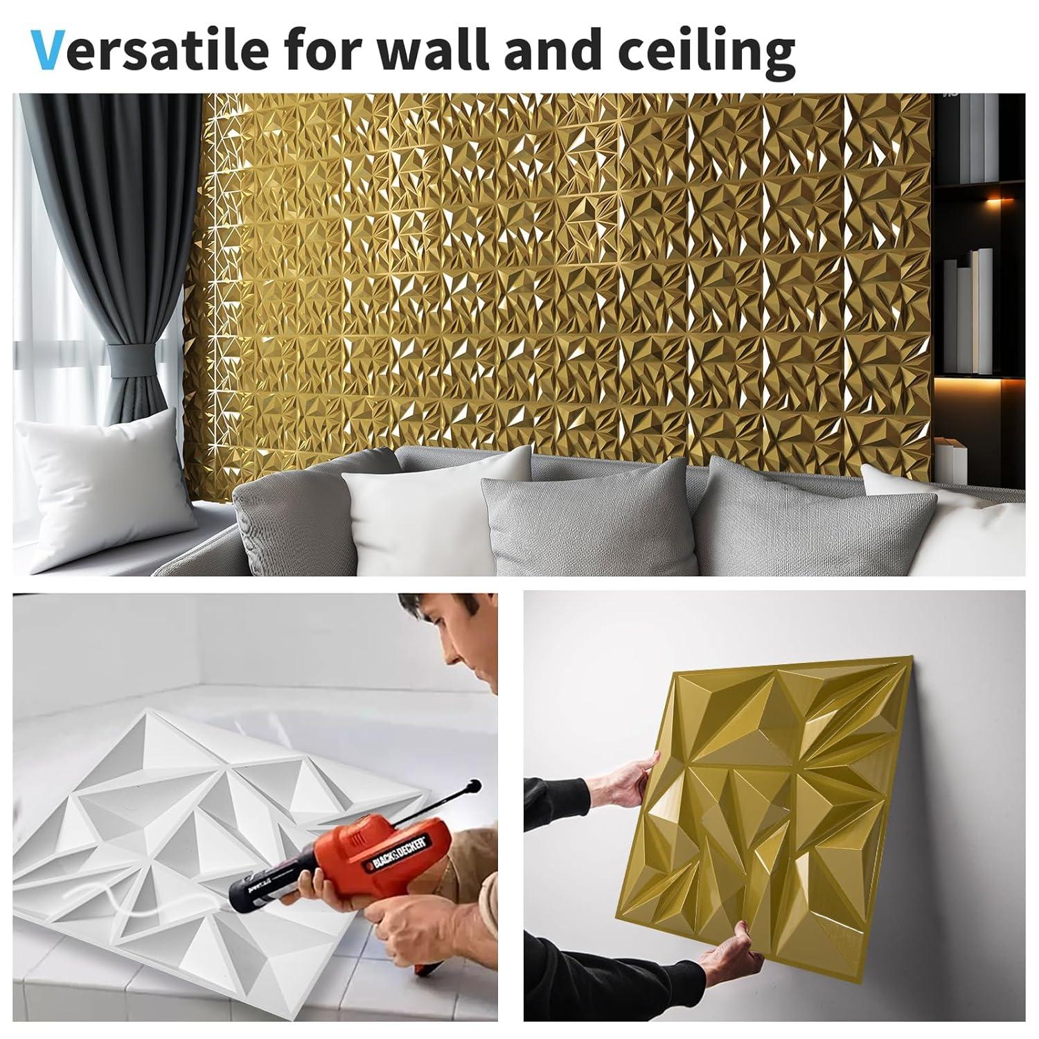 HD FLOORING, INC. Art3d 33-Pack 3D Wall Panels For Interior Wall Decor, Diamond Textured Feature Wall Paneling For Gaming Living Room TV Wall Background Accent Wall