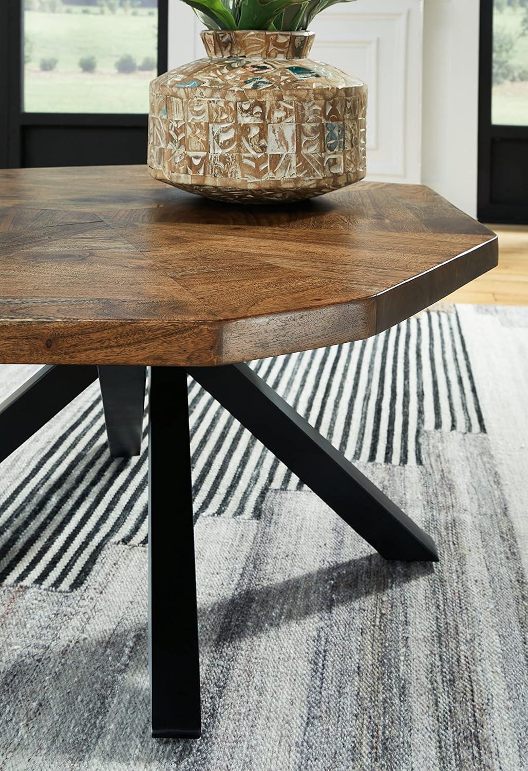 Haileeton Coffee Table Black/Gray/Brown/Beige - Signature Design by Ashley: Contemporary Pedestal Base, Acacia Top