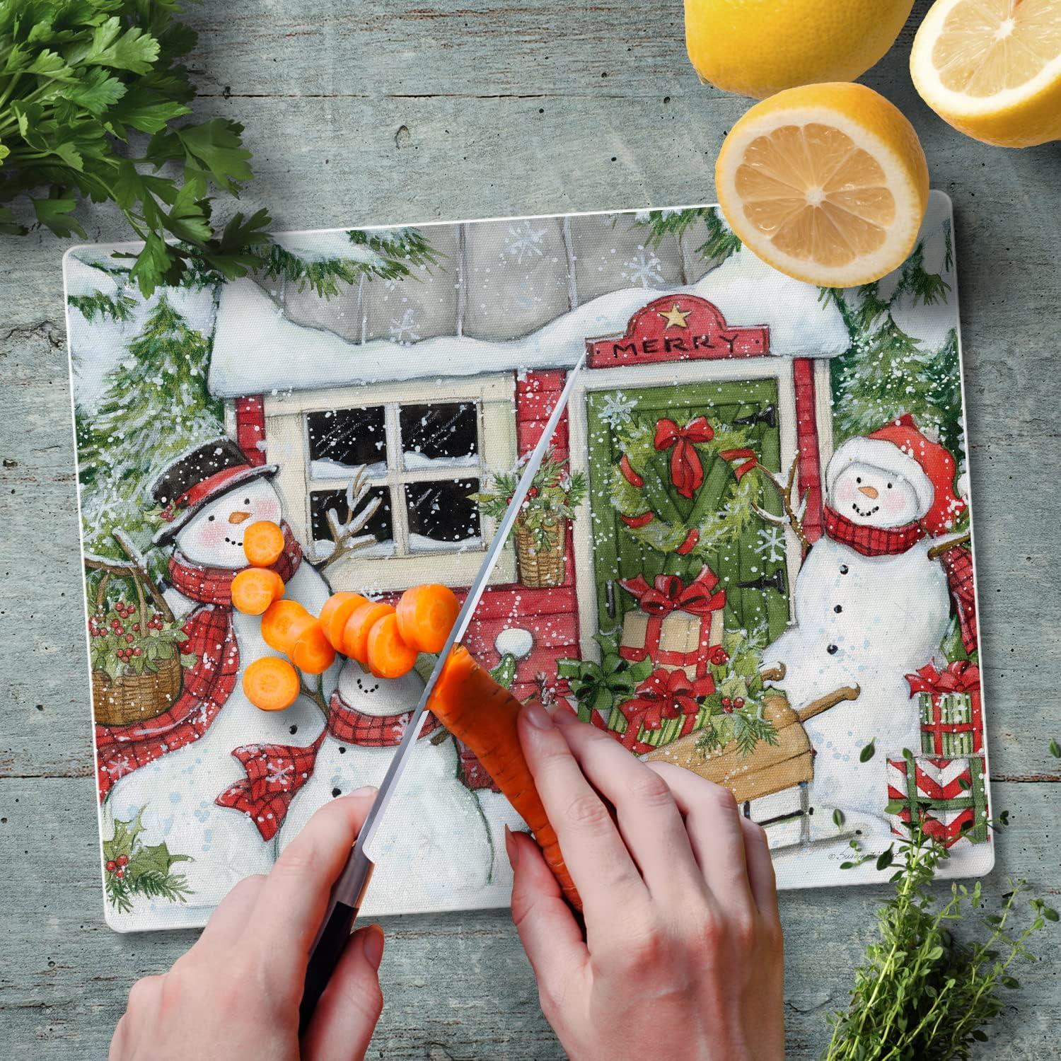 Snowman's Farmhouse Tempered Glass Cutting Board 10" x 8"