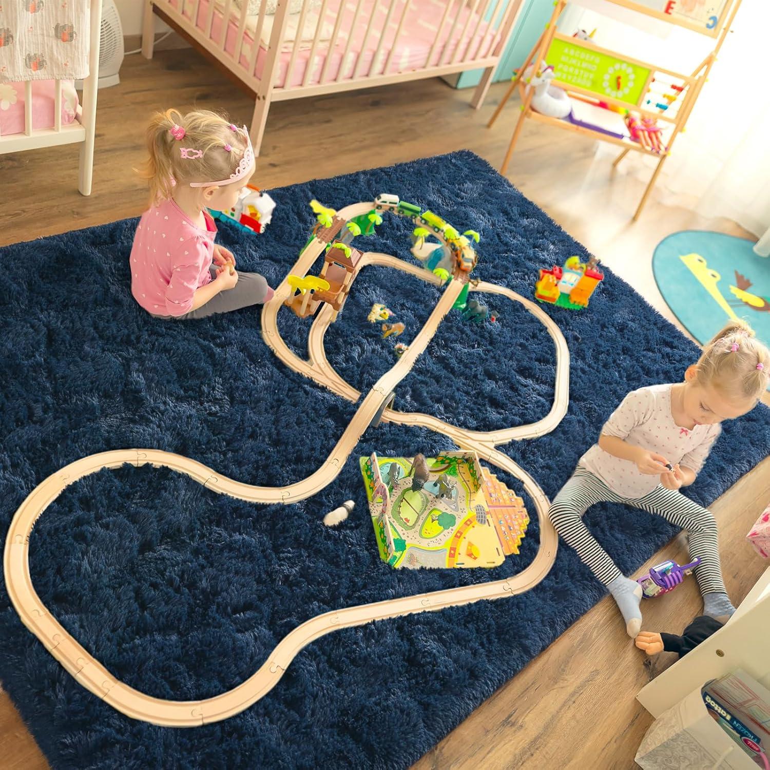 LOCHAS Ultra Soft Indoor Modern Area Rugs Fluffy Living Room Carpets for Children Bedroom Home Decor Nursery Rug 3x5 Feet, Navy