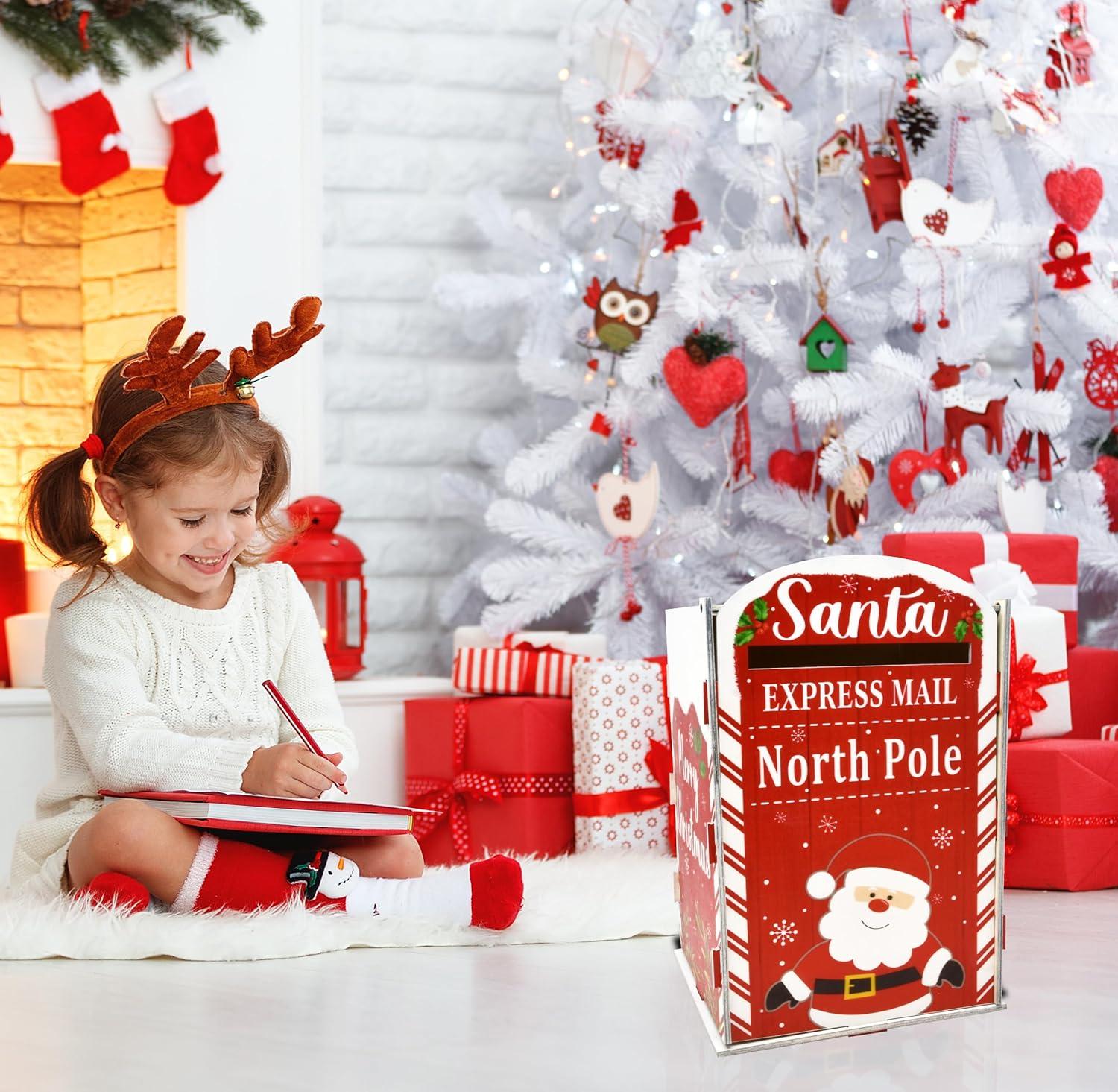 Gift Boutique Christmas Mailbox Letters to Santa Mail Box Xmas Decorations Gift Wish List to North Pole Wooden Delivery Postbox for Indoor Outdoor Home Classroom Porch Decor Easy Assembly Required