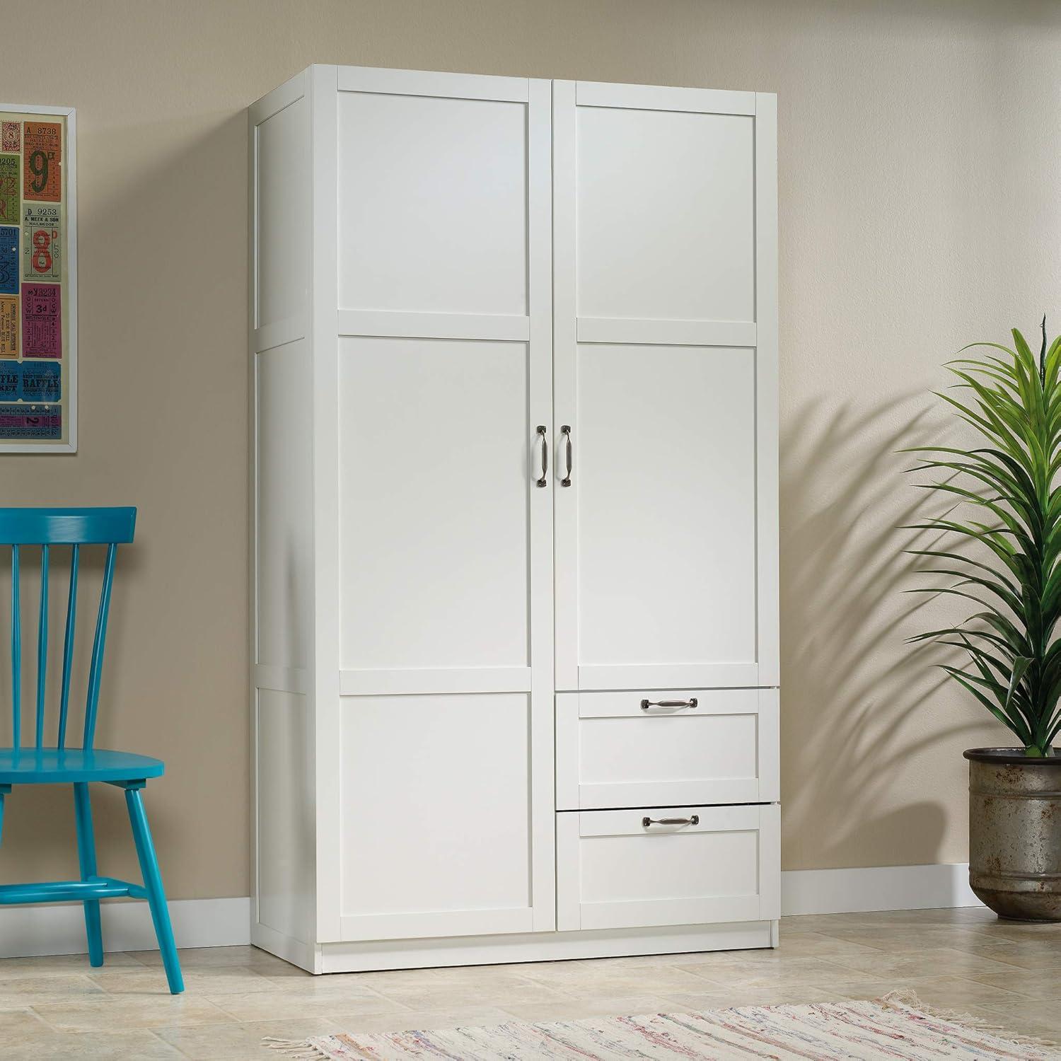 White Transitional Wardrobe Storage Cabinet with Drawers