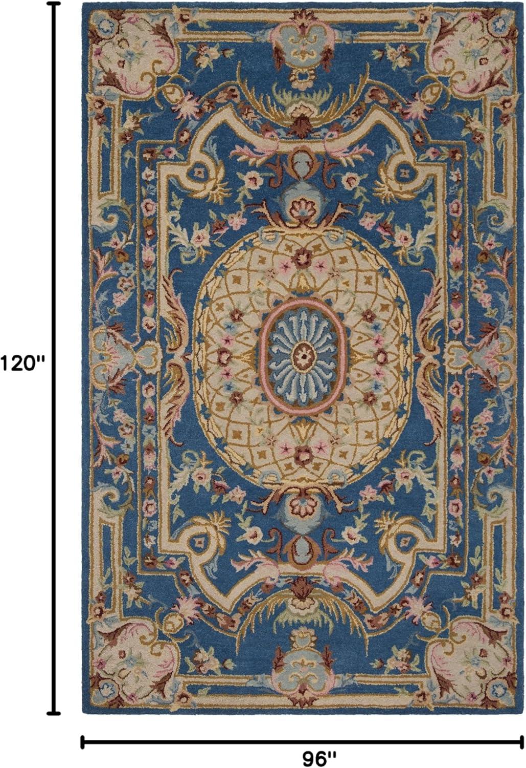 Handmade Blue and Ivory Floral Wool 8' x 10' Area Rug