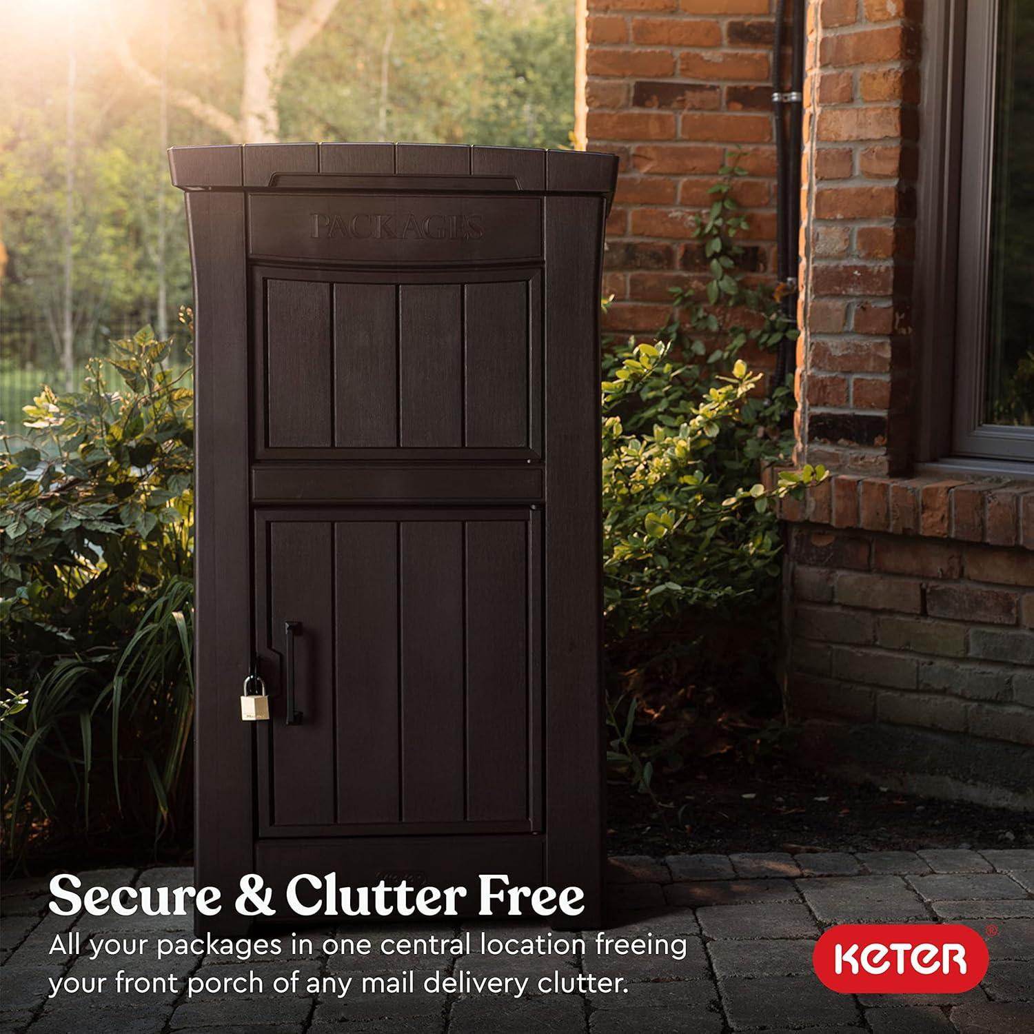 Keter Brown Package Delivery Box for Porch with Lockable Secure Storage Compartment