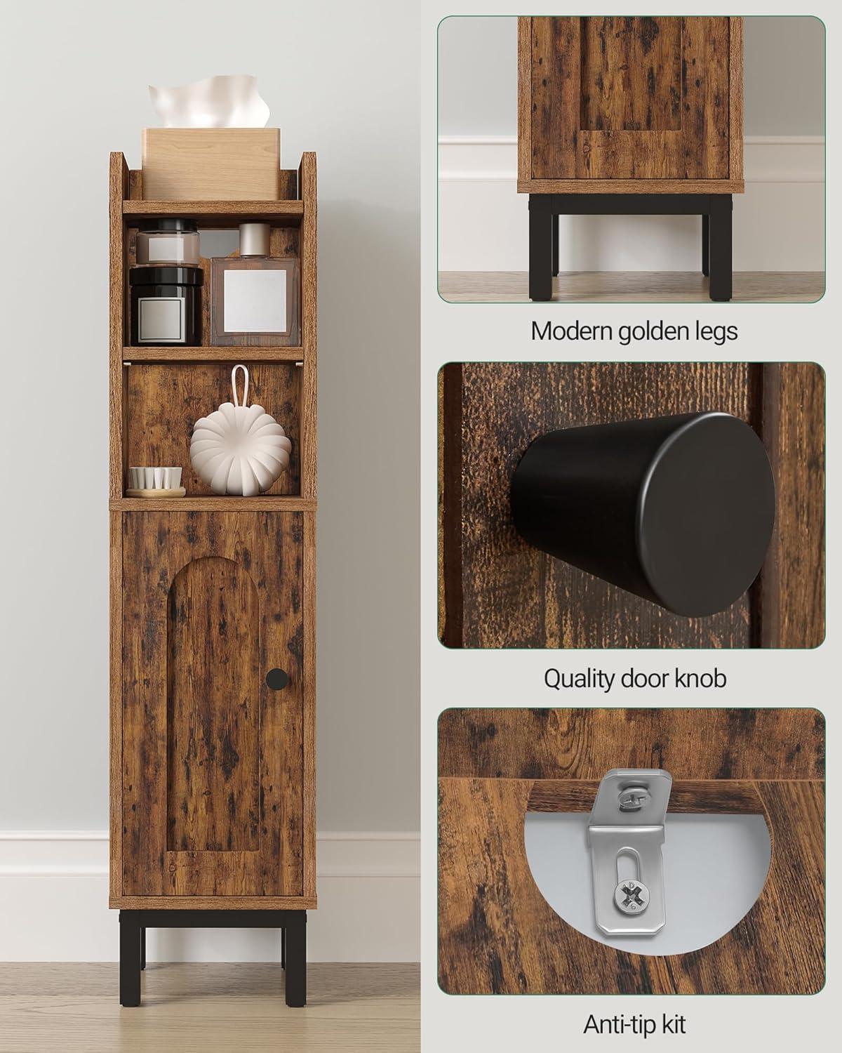 Mercer41 Bathroom Storage Cabinet, Small Corner Floor Cabinet with Door and Shelves, Narrow Toilet Paper Cabinet, Bathroom Organizer with Adjustable Shelf, for Small Spaces