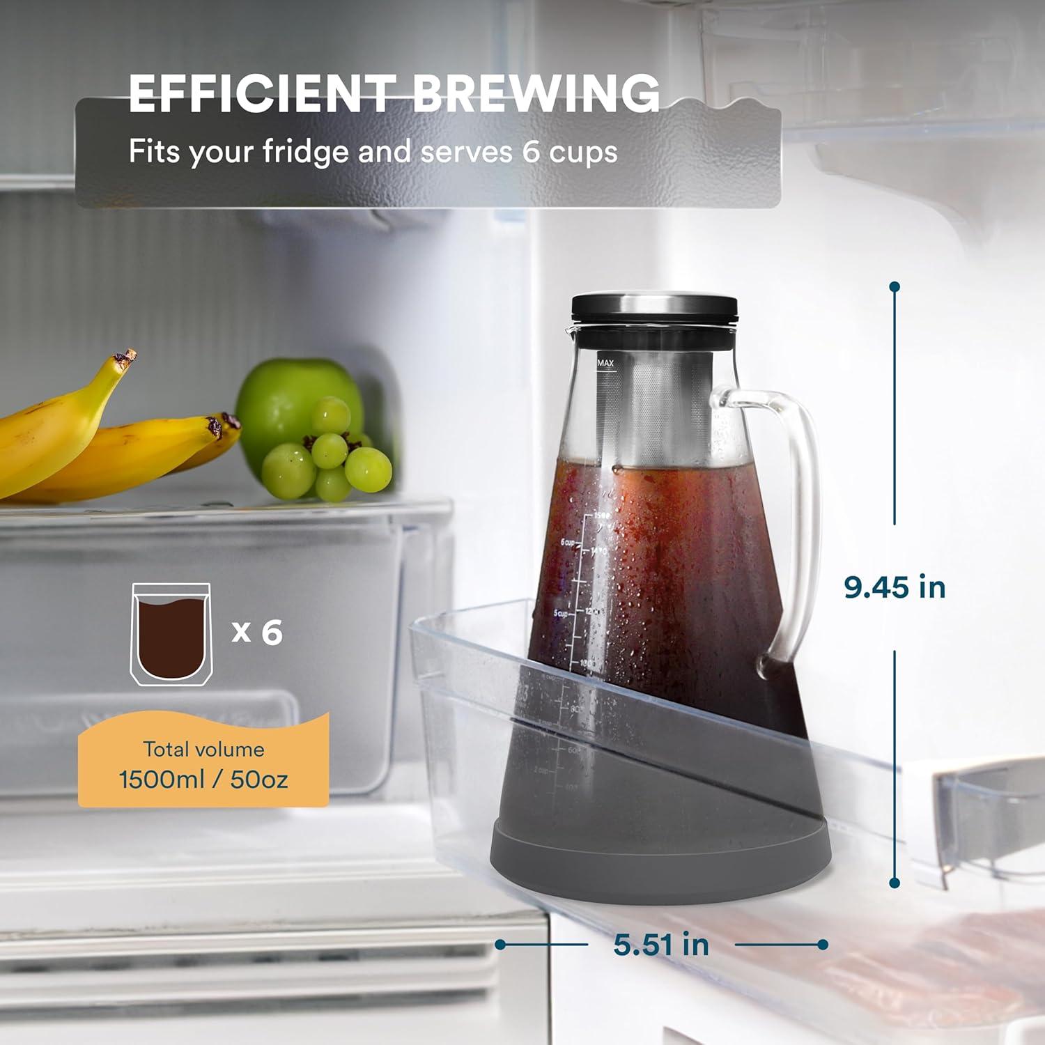 Ovalware Cold Brew Iced Coffee/Tea Maker 1.5L/51oz New RJ3 Clear Glass Carafe Removable Filter