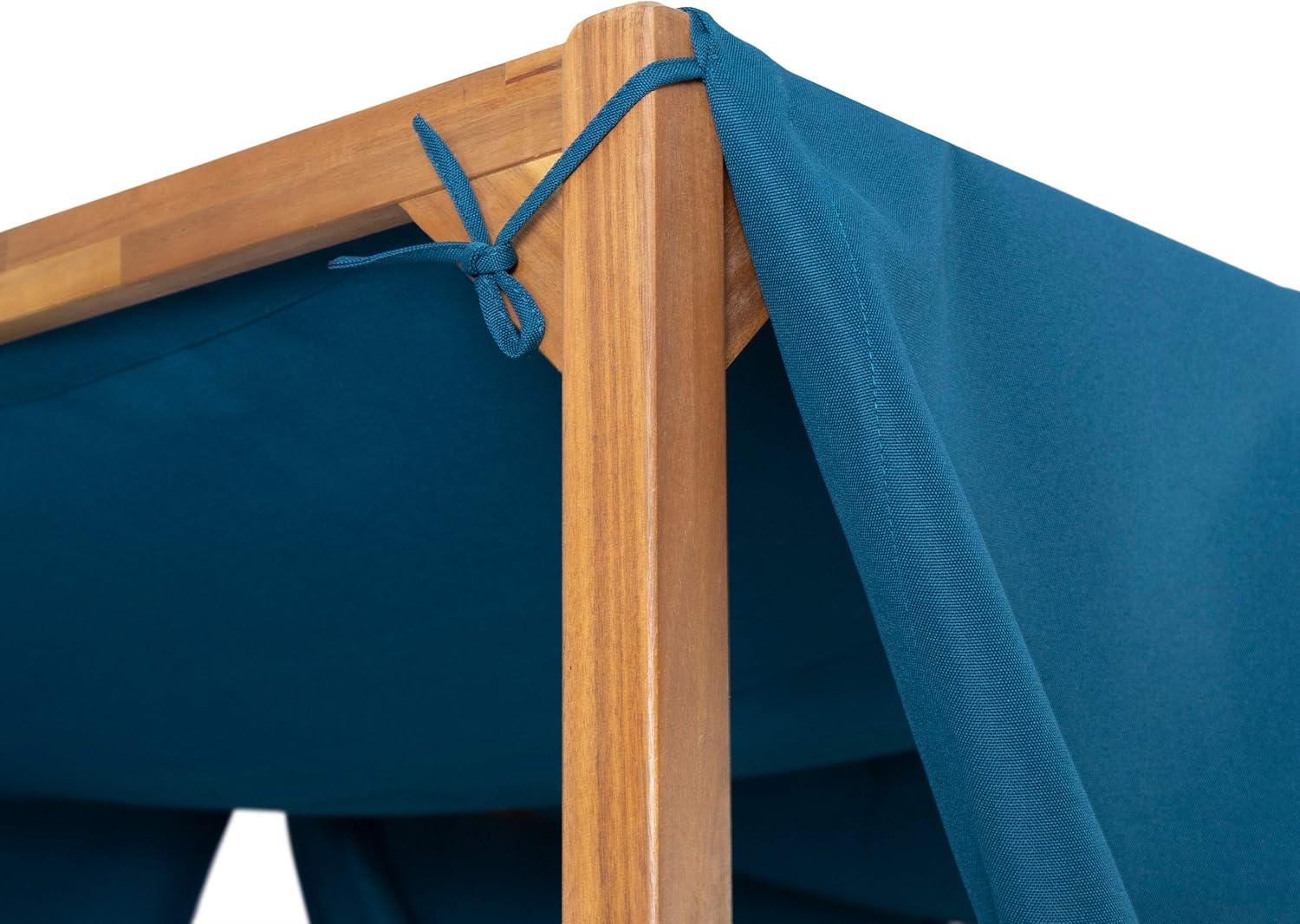 Christopher Knight Home Kinzie Outdoor 2-seat Adjustable Acacia Daybed w/ Curtains by  - 51.25" L x 78.75" W x 78.75" H Teak + Blue