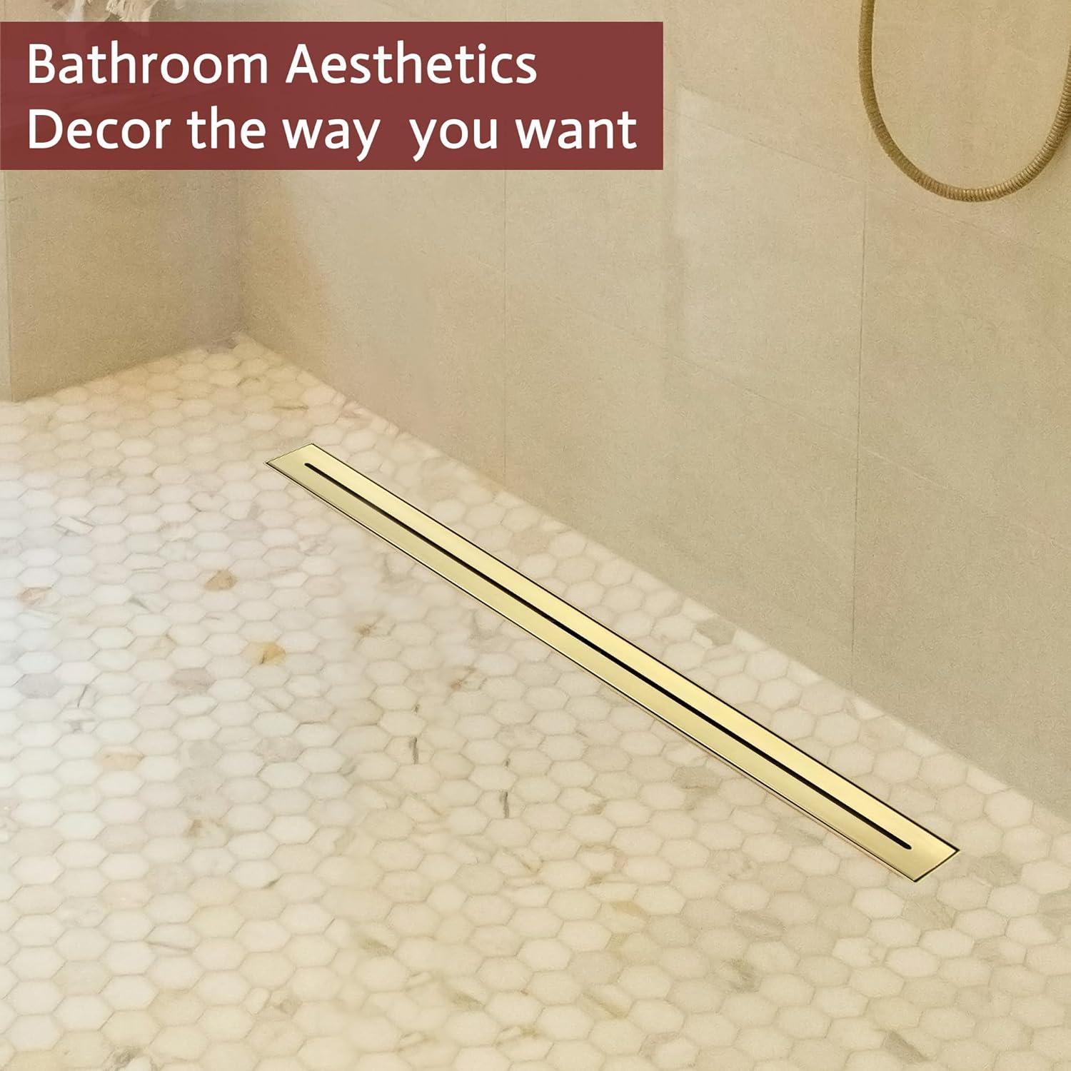 24-Inch Brushed Gold Stainless Steel Linear Shower Drain