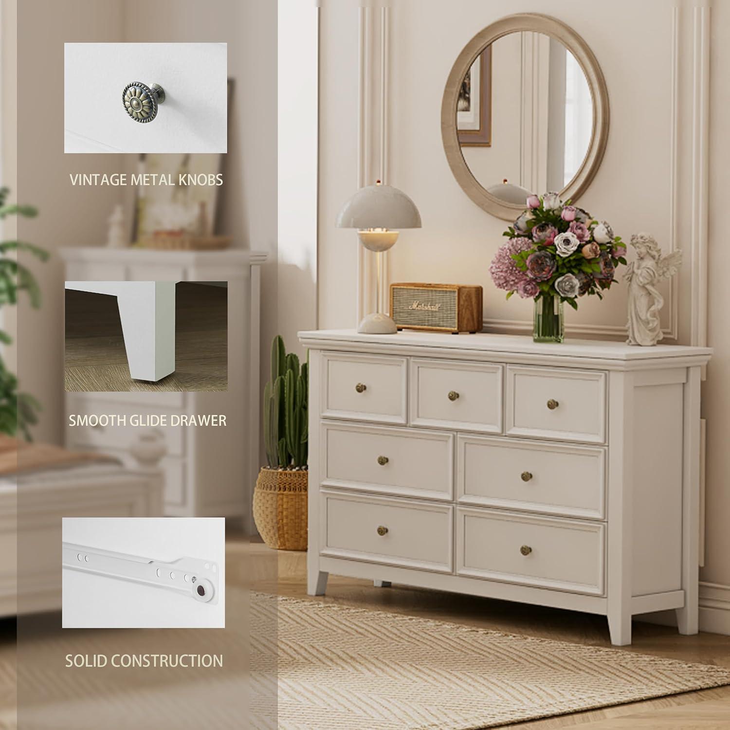 White Modern 7-Drawer Dresser with Metal Handles