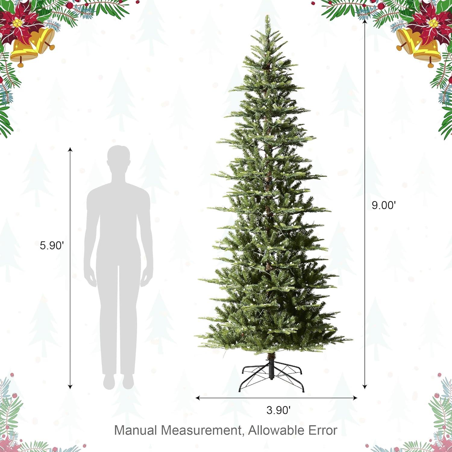Glitz Design Glitzhome 9ft Pre-Lit Snow Flocked Fir Artificial Christmas Tree with 650 Warm White