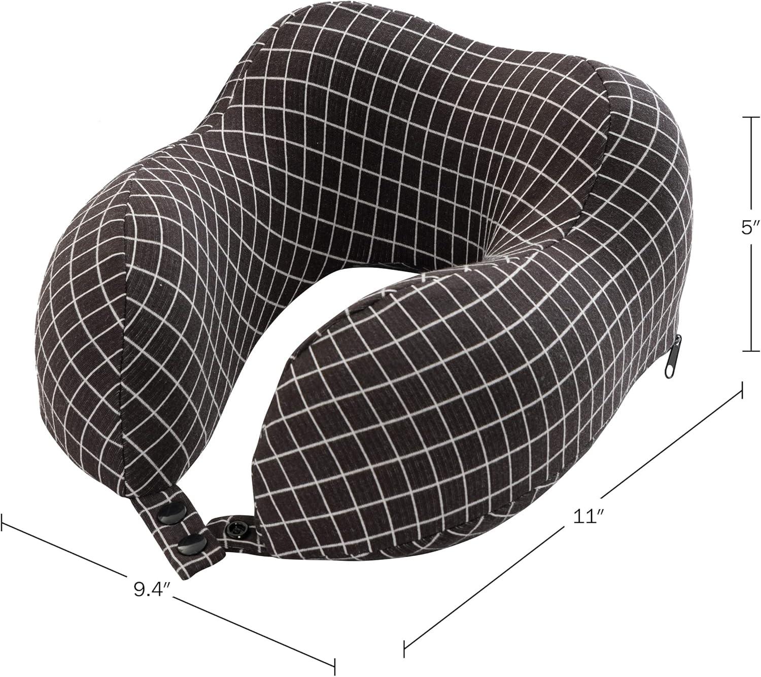 Travel Pillow - Memory Foam Pillow with Washable Cover - Neck Pillows for Sleeping on Airplanes, Trains, Cars, and Buses by Home-Complete (Black)