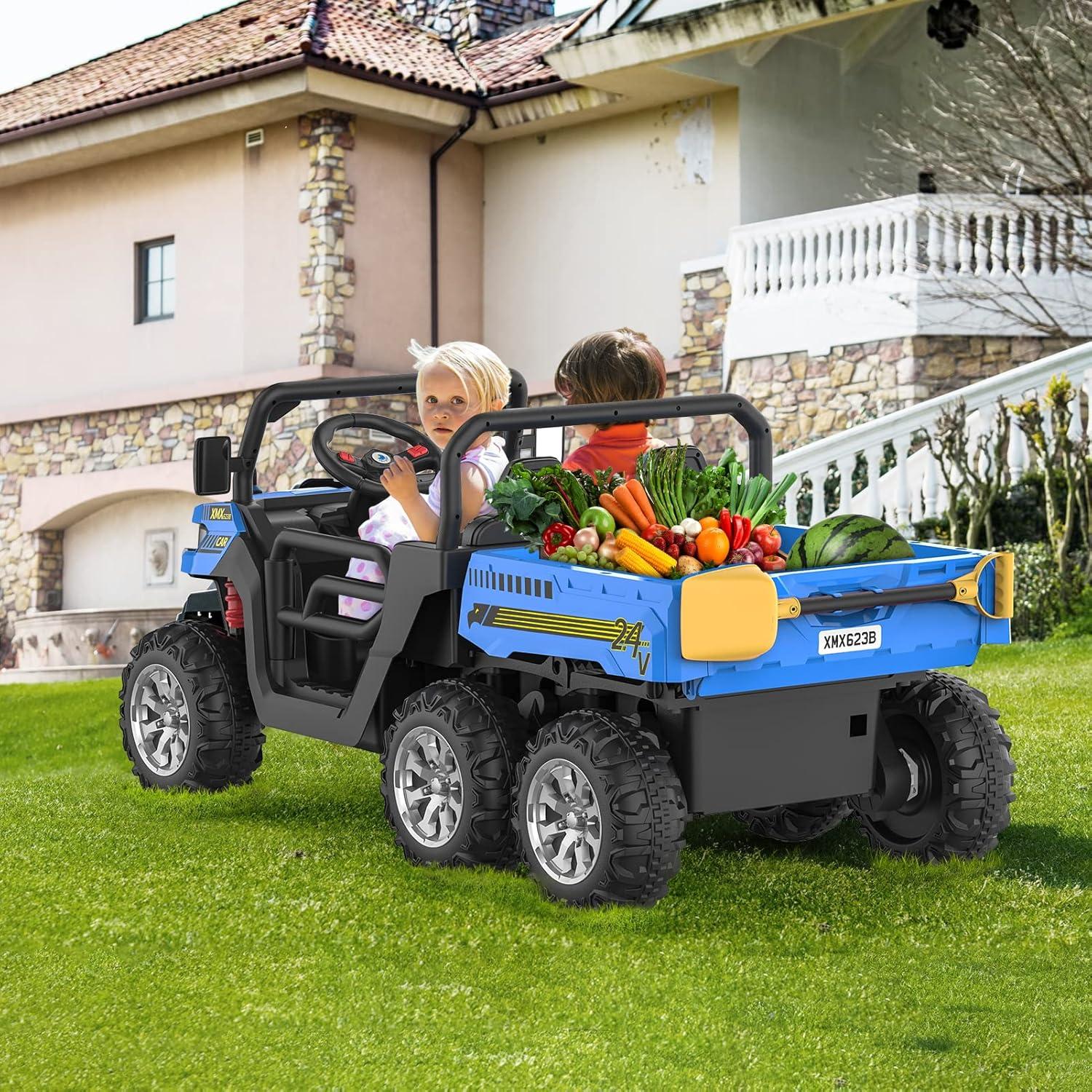 Danolapsi 2-Seater Ride on Car,6X6 24V Kids Ride On Dump Truck 2 Seater Ride On Car with Remote Control Electric Utility Vehicles UTV Battery Powered 6 Wheeler with EVA Tires Wheels,(ship in 2 boxes)