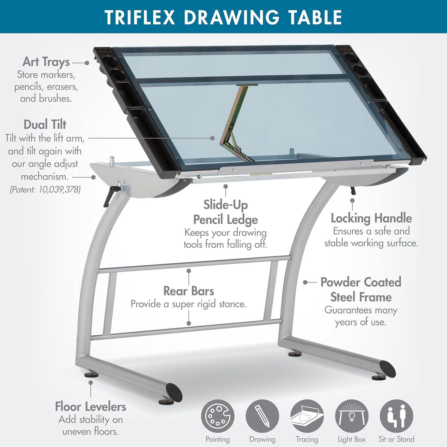 Inbox Zero Cournoyer Glass Top Metal Base Drafting Table