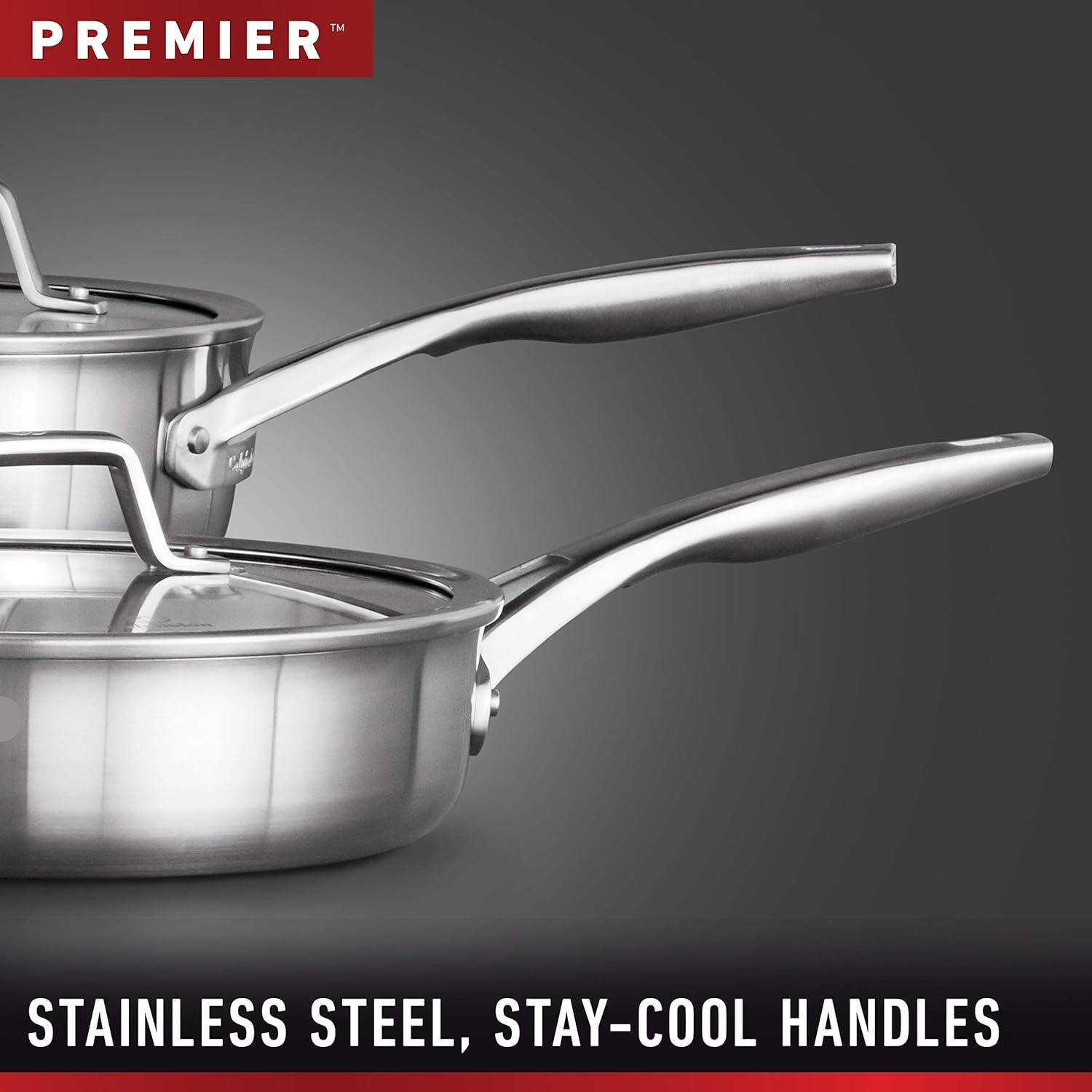 Calphalon Premier Stainless Steel 11pc Set: Cookware Set with Tempered Glass Lids, Dishwasher-Safe, Induction Compatible