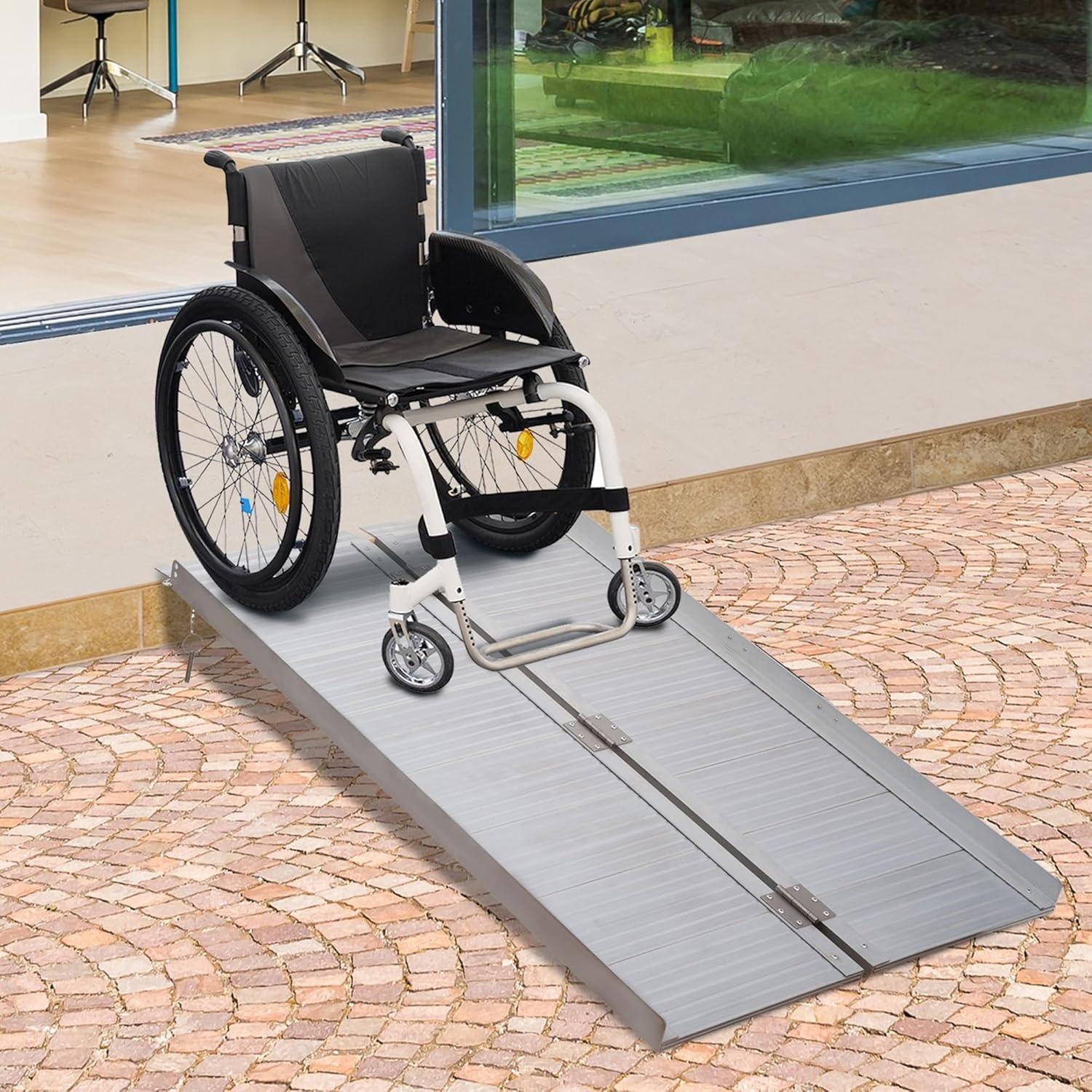 HOMCOM Textured Aluminum Portable Wheelchair Ramp for Home, Steps, Doorways, Foldable Handicap Ramp 4', Threshold Ramp with Durability for Strong Load-Bearing