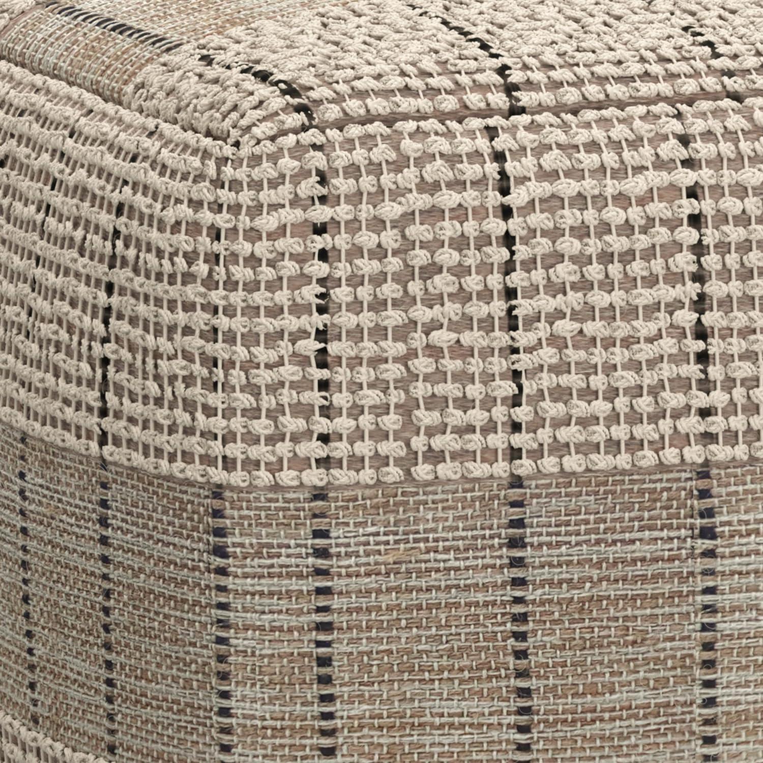 Simpli Home 18"W Jute Square Woven Pouf
