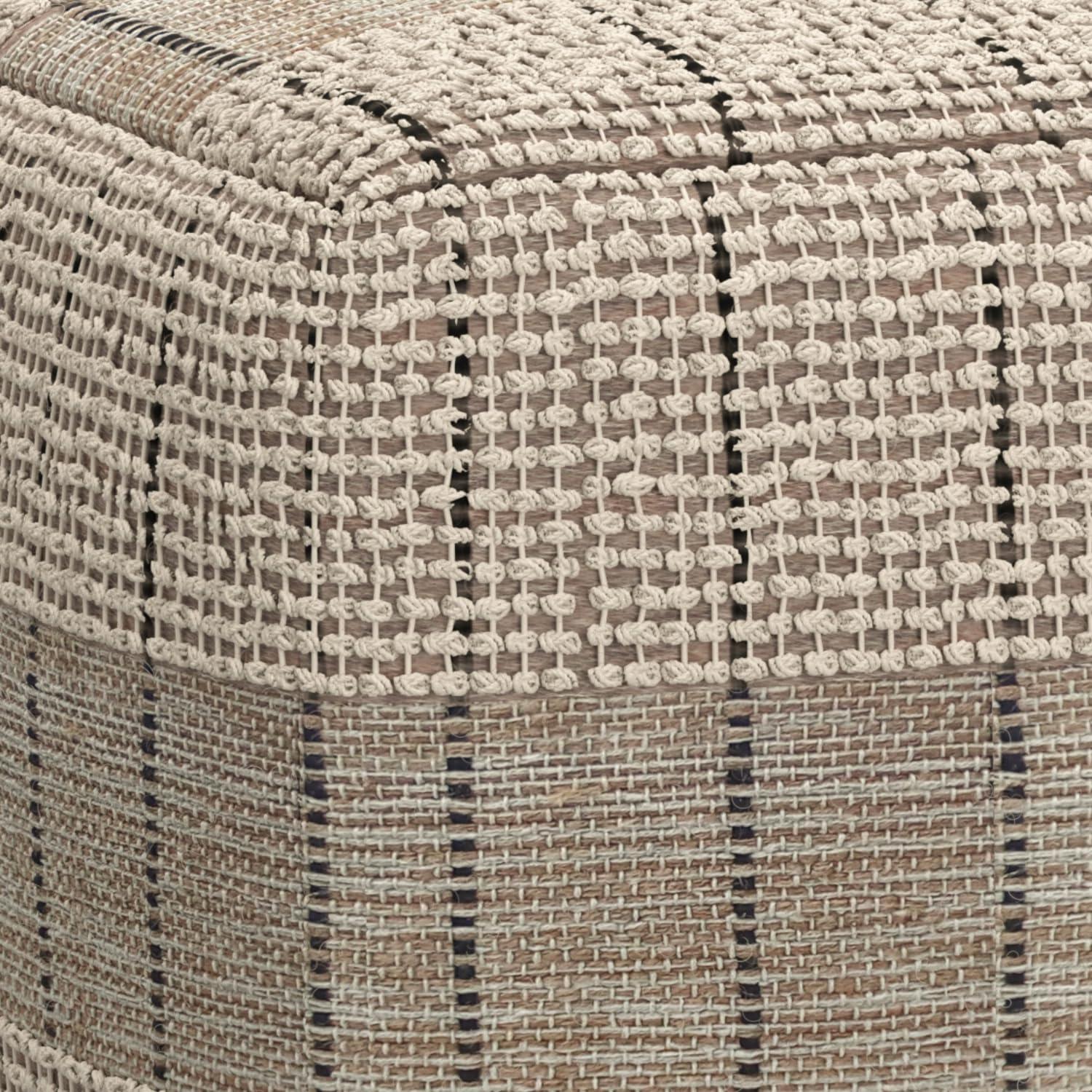 Simpli Home 18"W Jute Square Woven Pouf