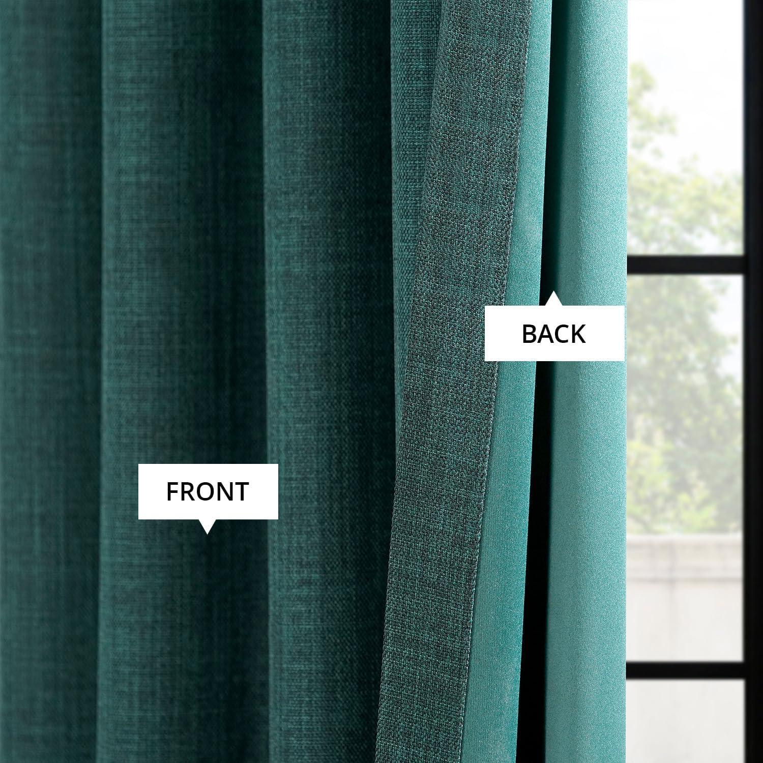 HPD Half Price Drapes Focal Green Faux Linen Room Darkening Curtains for Bedroom & Living Room Curtains (1 Panel), Door & Window Curtains 84 inches long, Rod Pocket Curtains & drapes, 50W X 84L