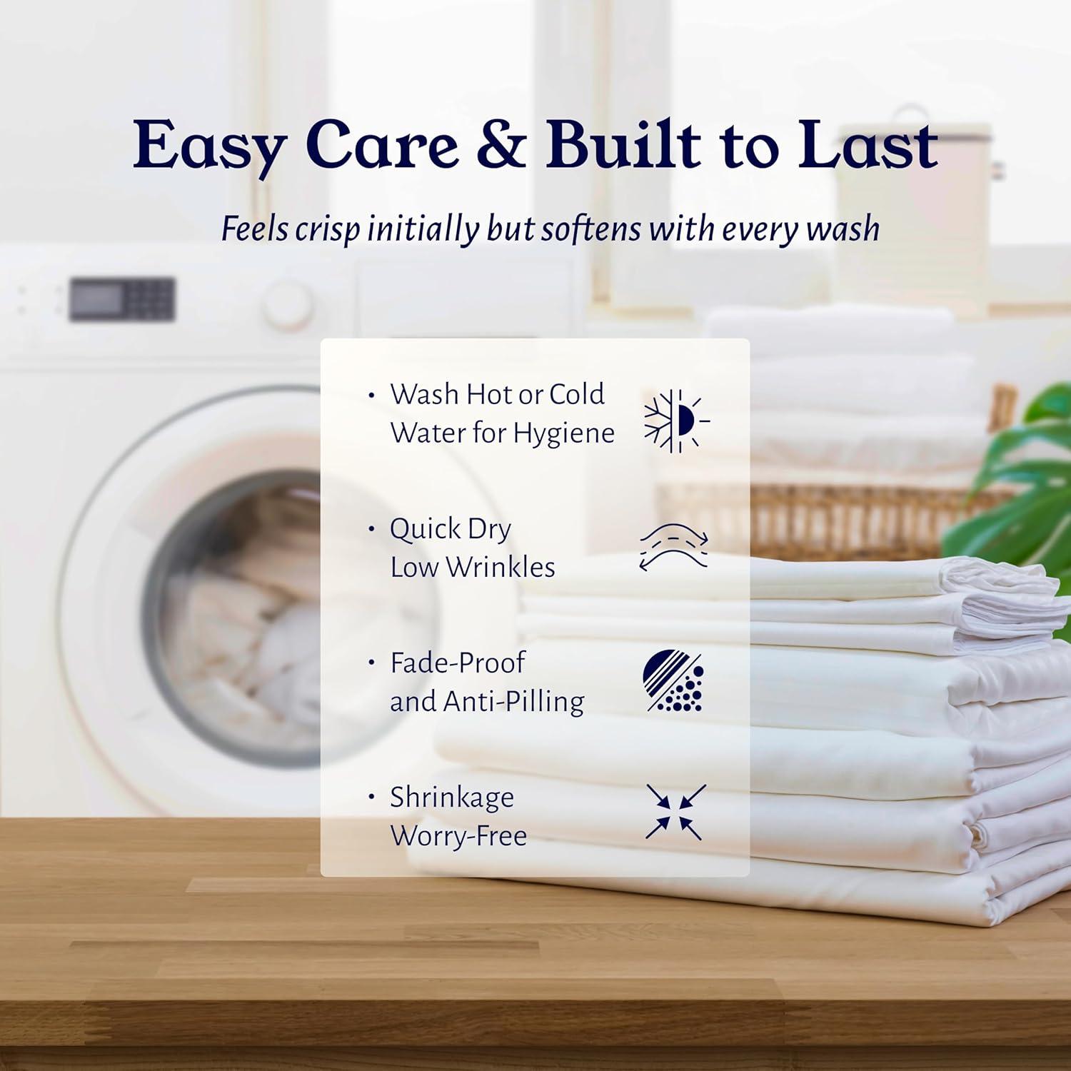 California Design Den 2-Pack 100% Organic Cotton Fitted Sheet Queen Size, Cooling Percale Weave, Lightweight & Crisp With Snug-Fit, Queen Deep Pocket Fitted Sheet Only -Bright White