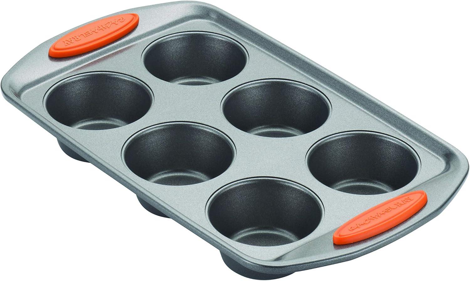 Gray Nonstick 6-Cup Muffin Pan with Orange Grips