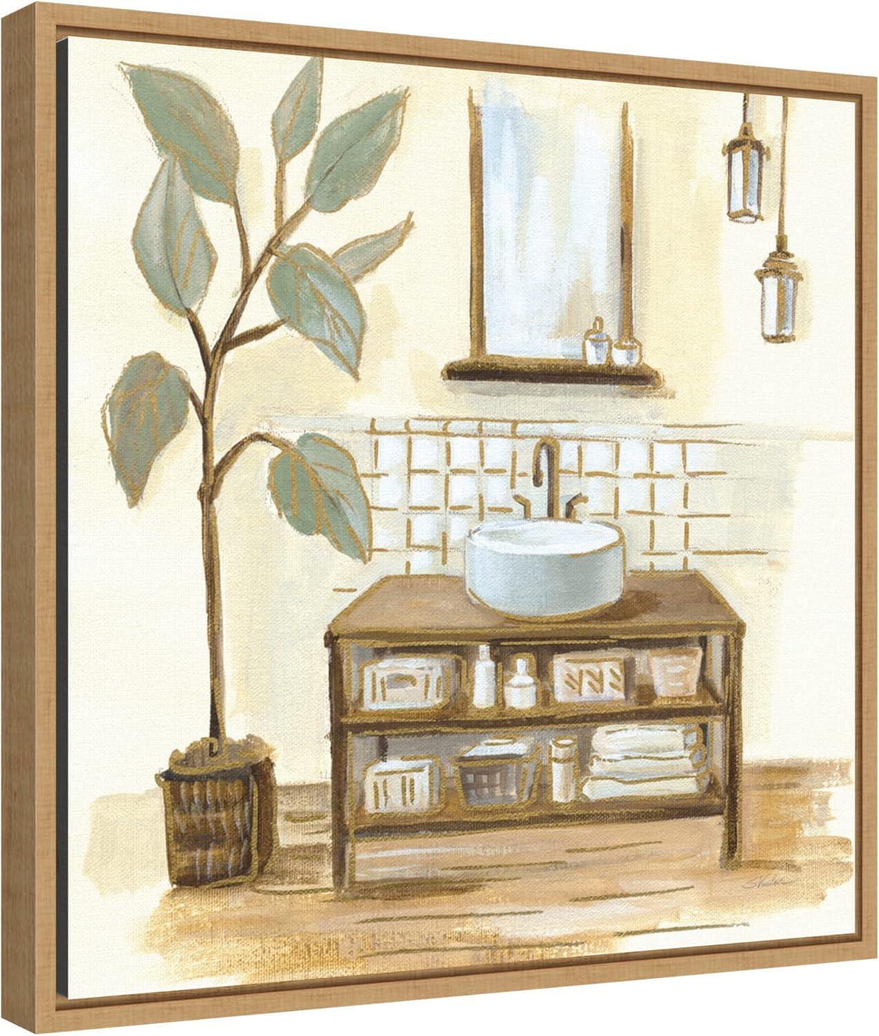 Amanti Art Sage Bathroom II by Silvia Vassileva Canvas Wall Art Print Framed 16 x 16-in.
