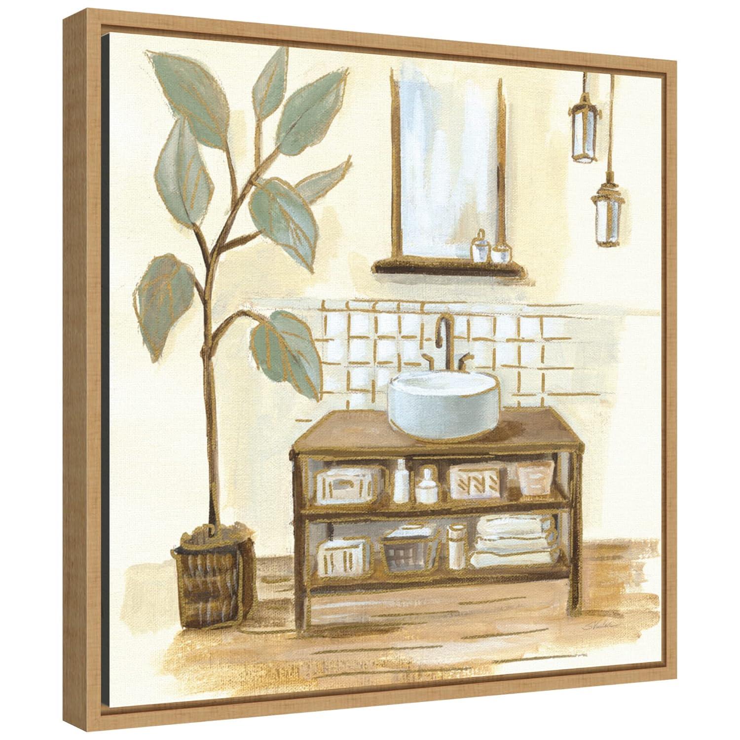 Amanti Art Sage Bathroom II by Silvia Vassileva Canvas Wall Art Print Framed 16 x 16-in.