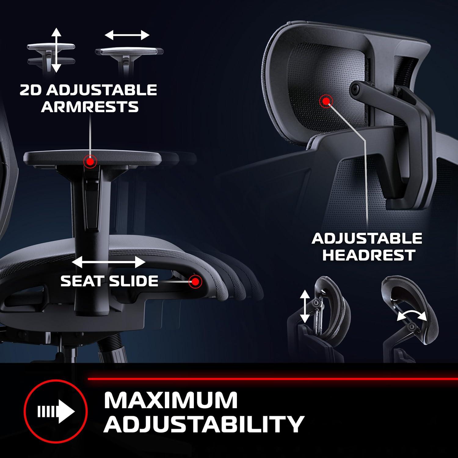Respawn RESPAWN FLEXX Mesh Gaming Chair With Lumbar Support, Ergonomic Gaming Chair with Recline/Tilt Tension Controls, Adjustable Arms, 300lb Max Weight With Wheels for Computer/Desk/Office