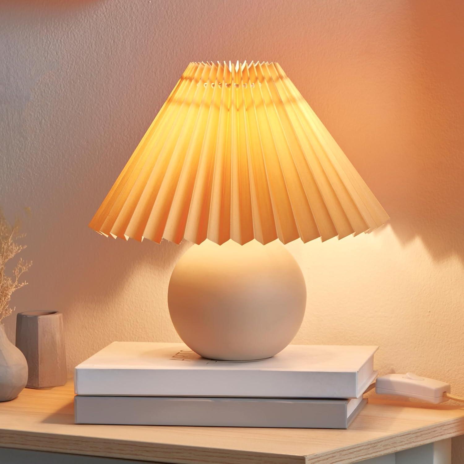 Serena Beige Ceramic Globe Table Lamp with Pleated Shade