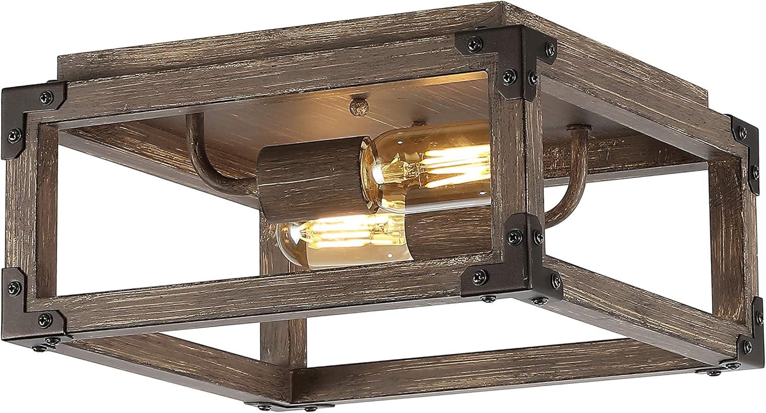 Farmhouse 11.5" Brown Iron LED Flush Mount Ceiling Light