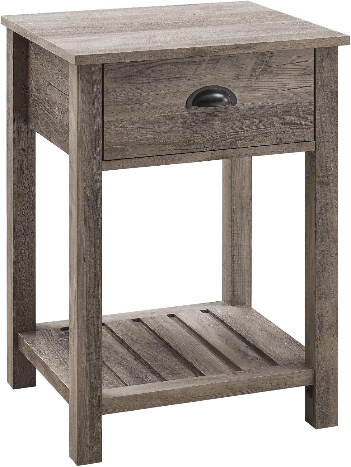 Walnut Finish Farmhouse Style Nightstand with Metal Accents